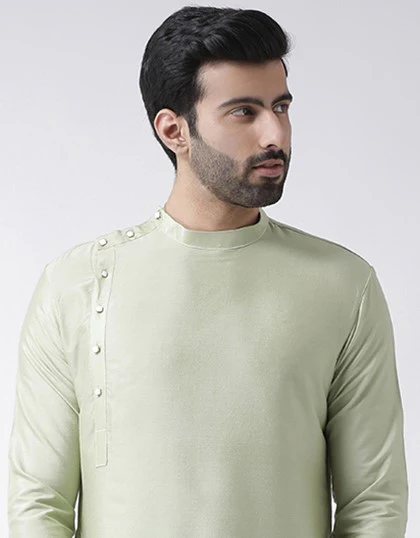 Pastel Green Asymmetric Kurta Churidar Set - Image 5