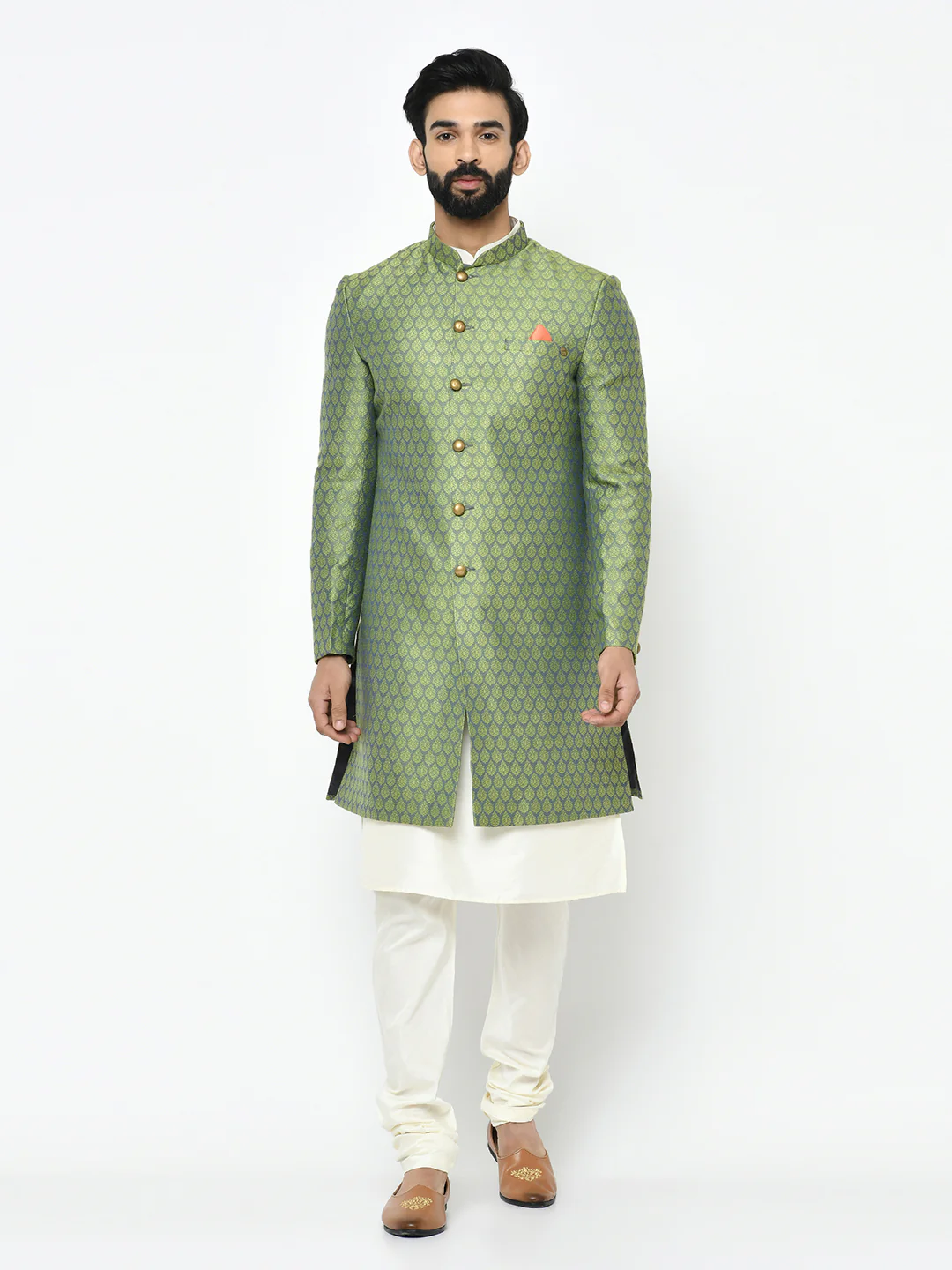Men's Green Kurta Indowestern Churidar Set