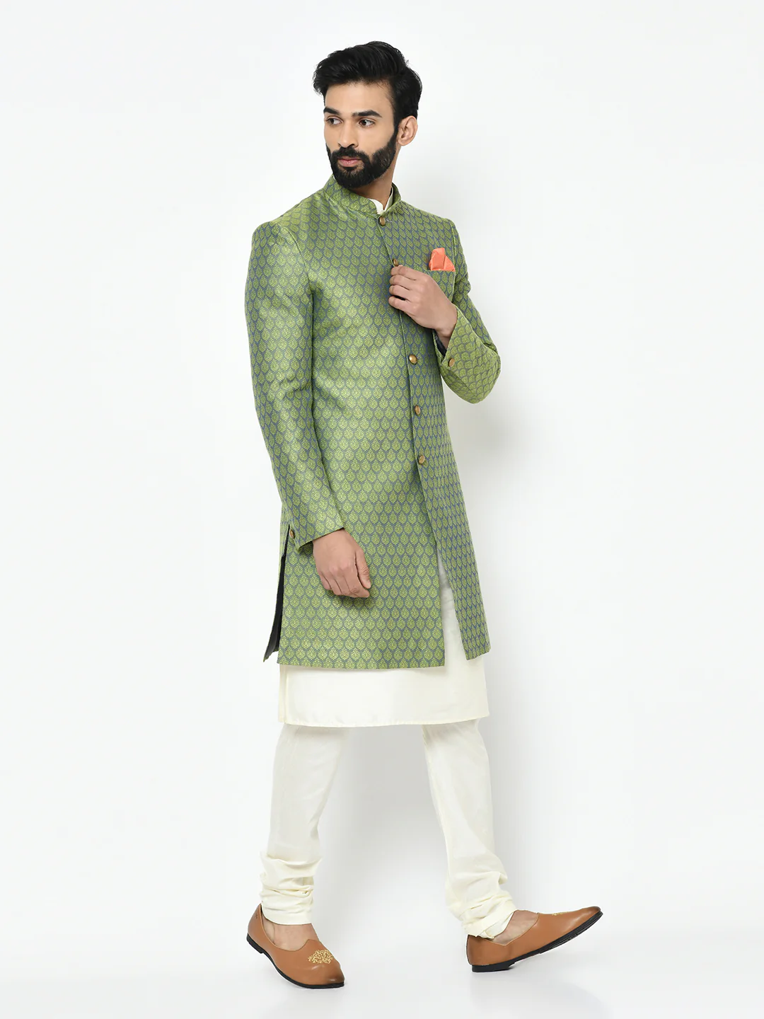 Men's Green Kurta Indowestern Churidar Set - Image 2