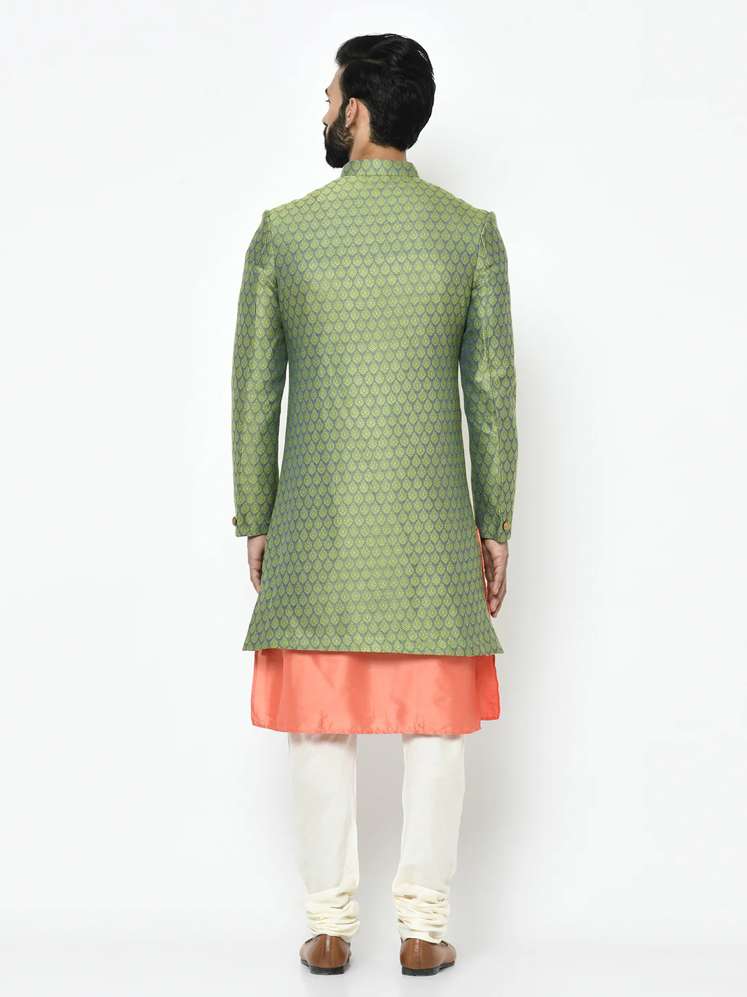 Kisah Men's Green Kurta Indowestern Churidar Set - Image 4