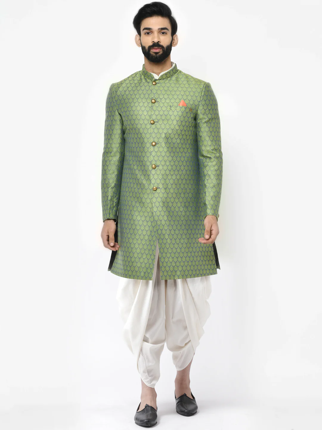 Kisah Men's Green Kurta Indowestern Dhoti Set