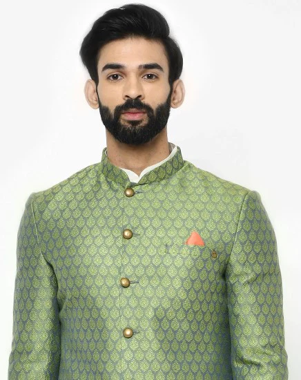 Kisah Men's Green Kurta Indowestern Dhoti Set - Image 5