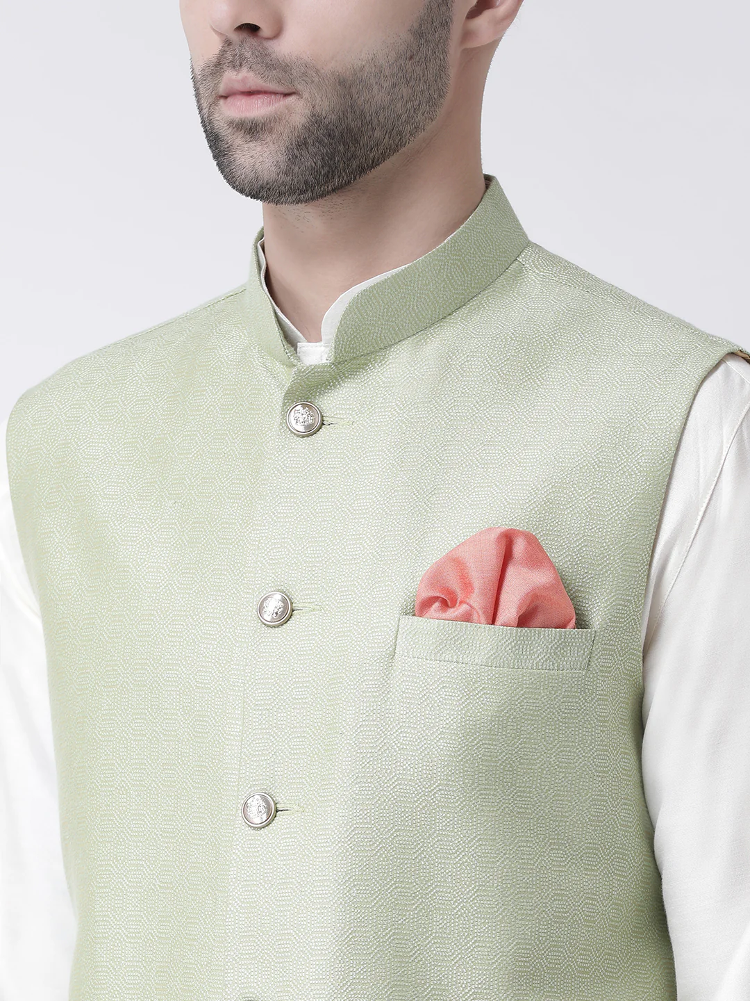 Men's Green Kurta Jacket Churidar Set - Image 4