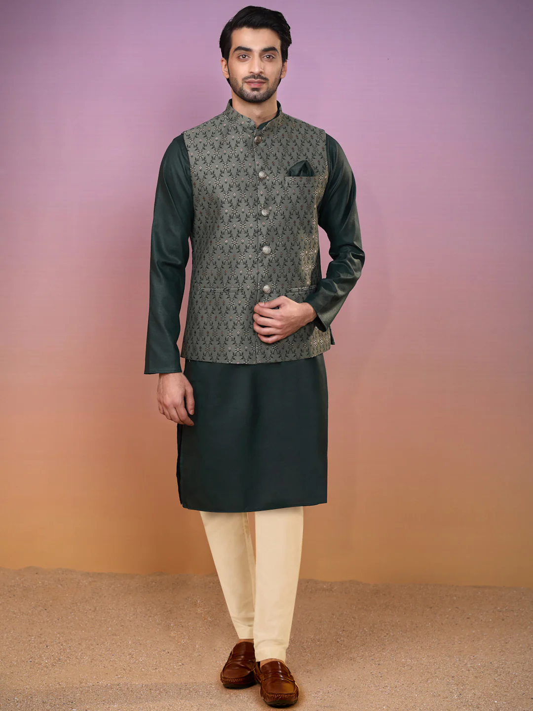 Green Jacket Kurta Trouser Set