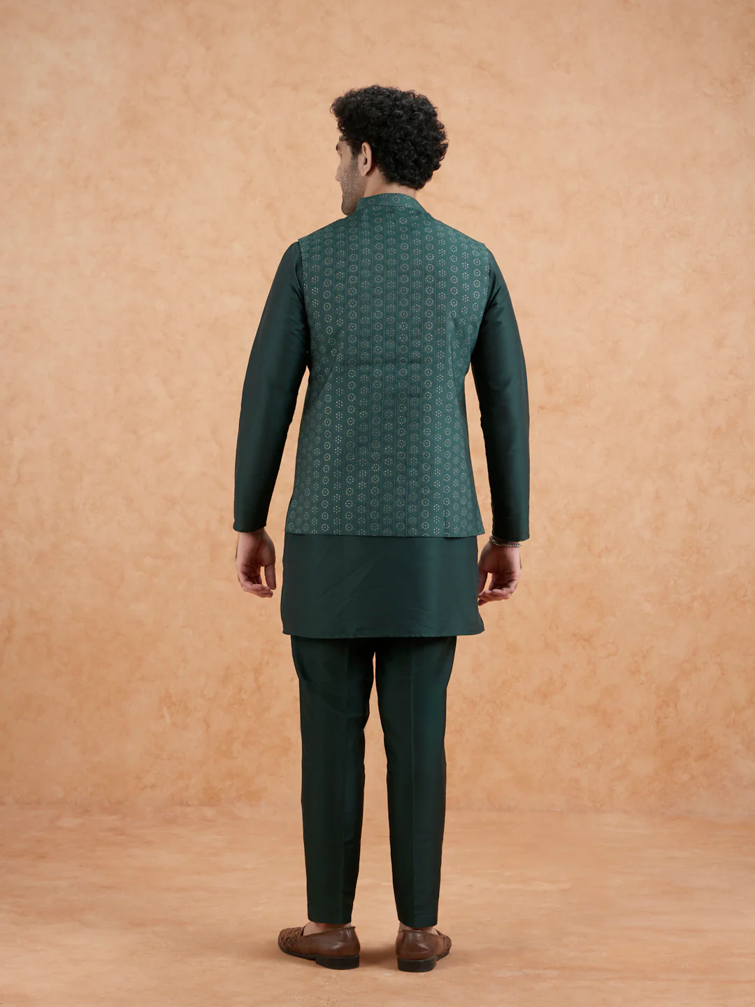 Bottle Green Silk Blend Sequin Embroidered Nehru Jacket - Image 5