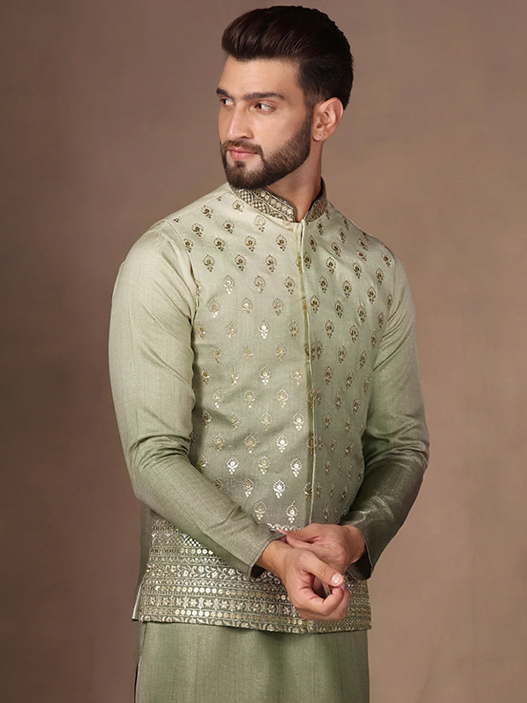 Men Green Ombre Embroidery Jacket - Image 2