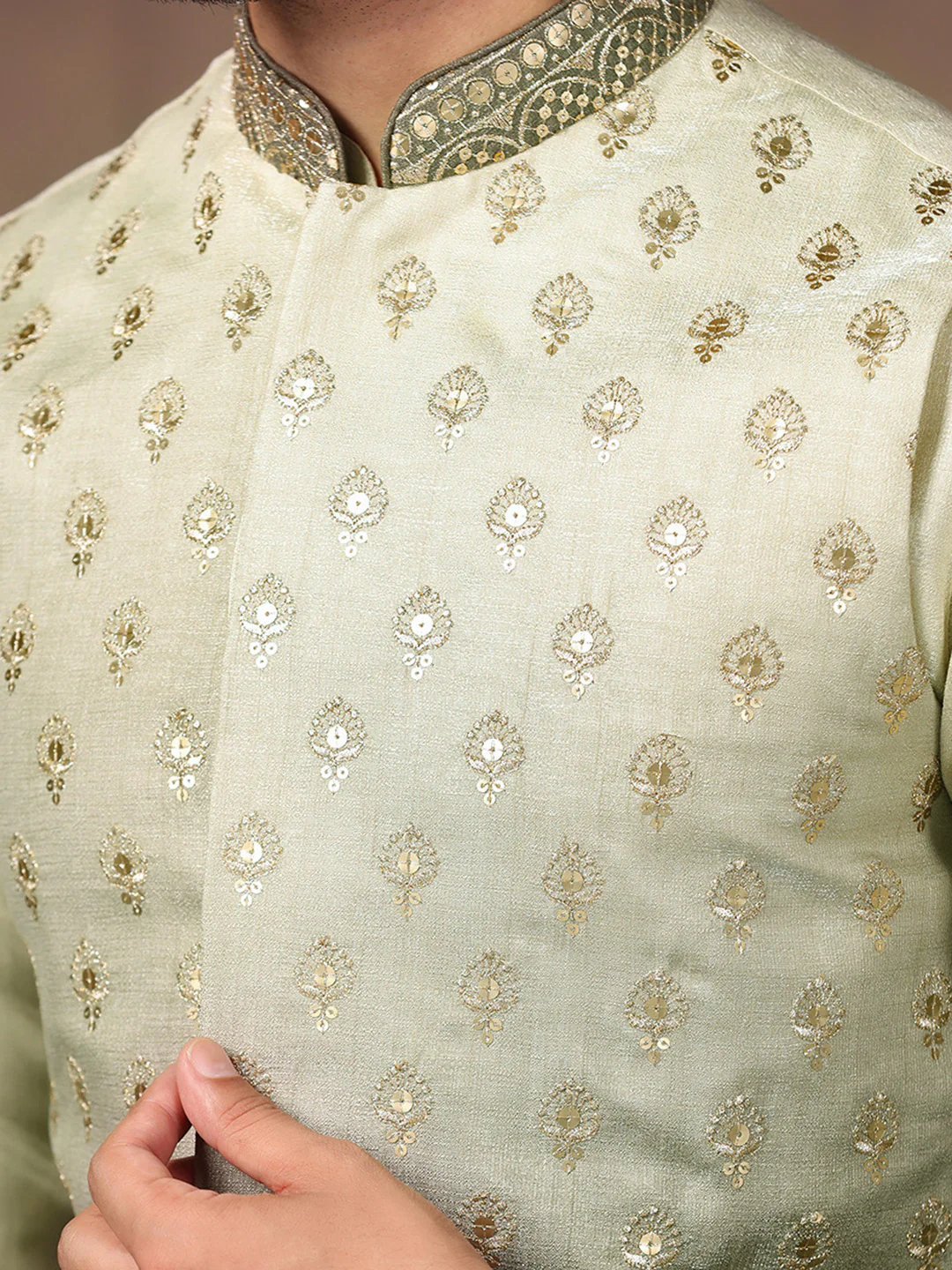 Men Green Ombre Embroidery Jacket - Image 5