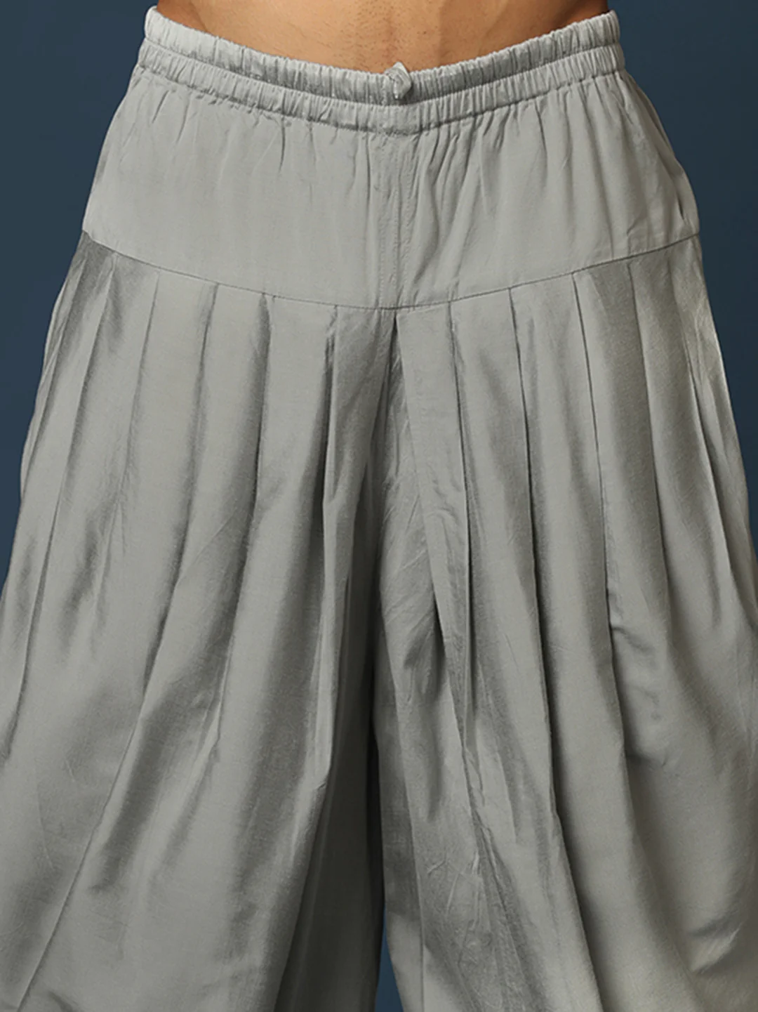 Grey Silk Blend Metallic Sherwani Dhoti Set - Image 7