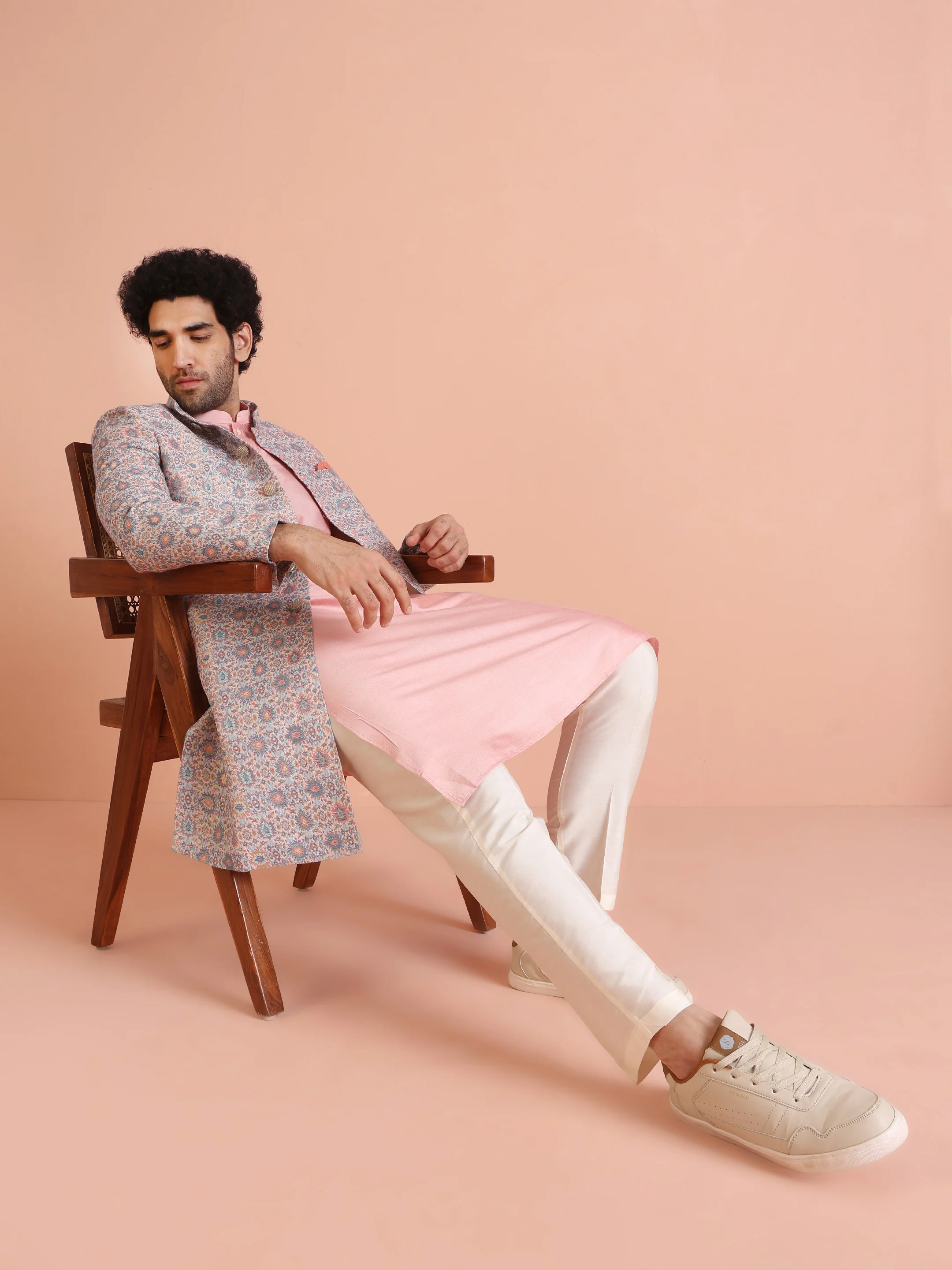 Pastel Cotton Silk Printed Indowestern Kurta Trouser Set