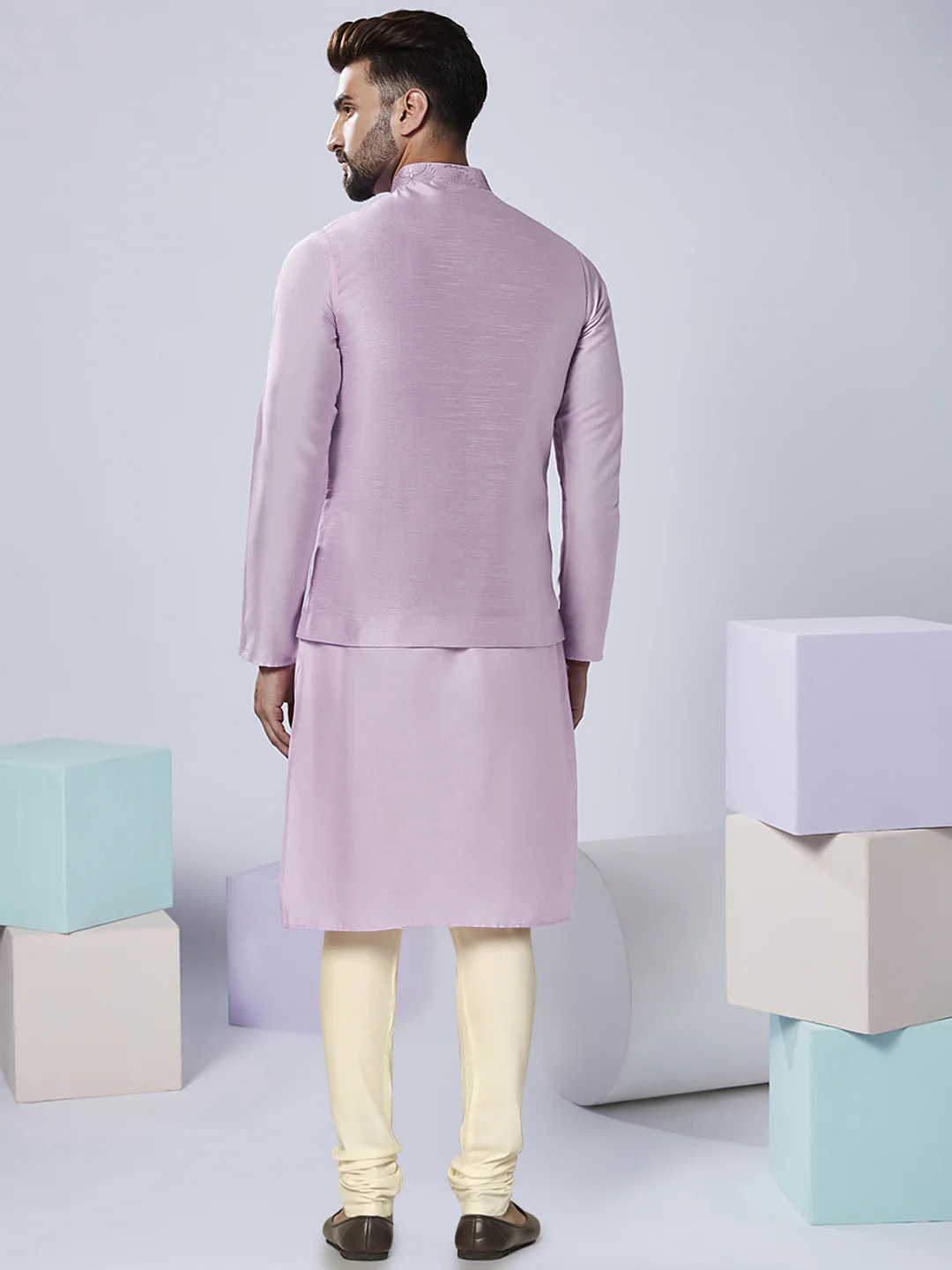 Men's Lavender Kurta Jacket Churidar Set - Image 4