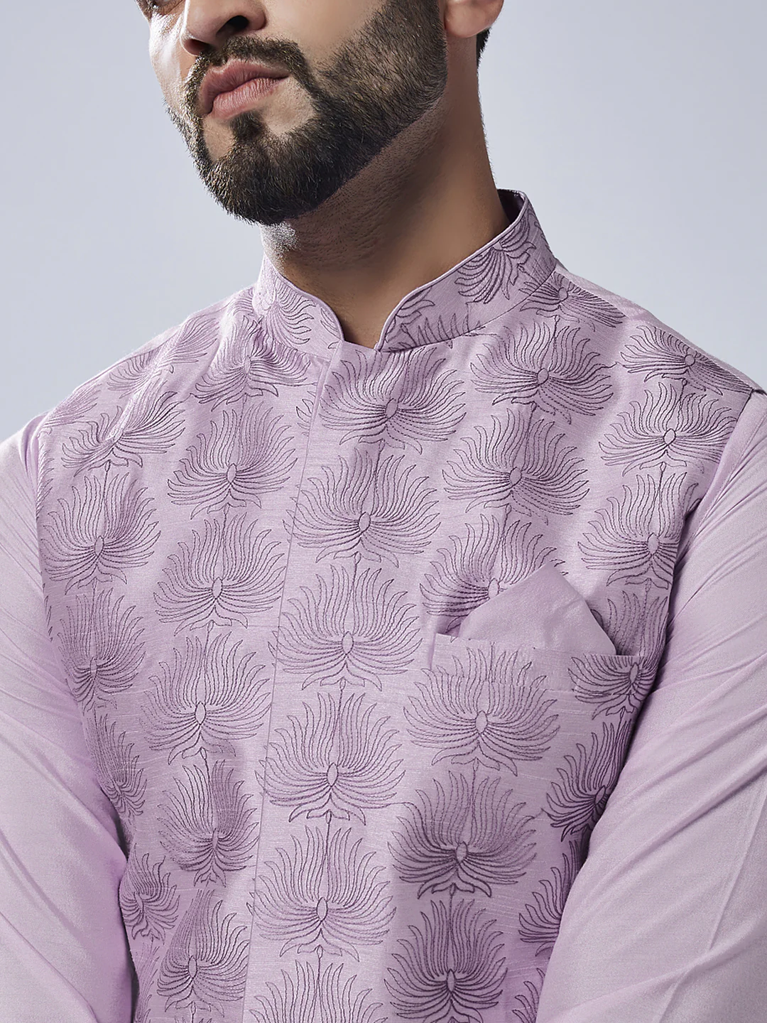 Men's Lavender Kurta Jacket Churidar Set - Image 6