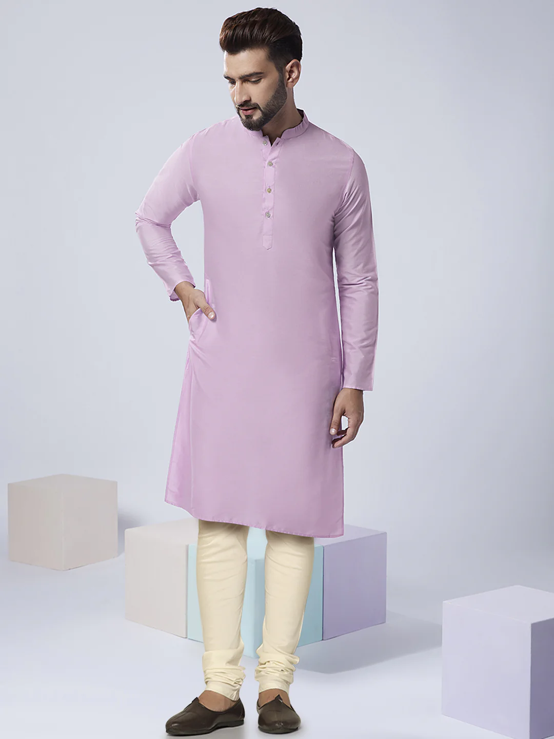 Men's Lavender Kurta Jacket Churidar Set - Image 5