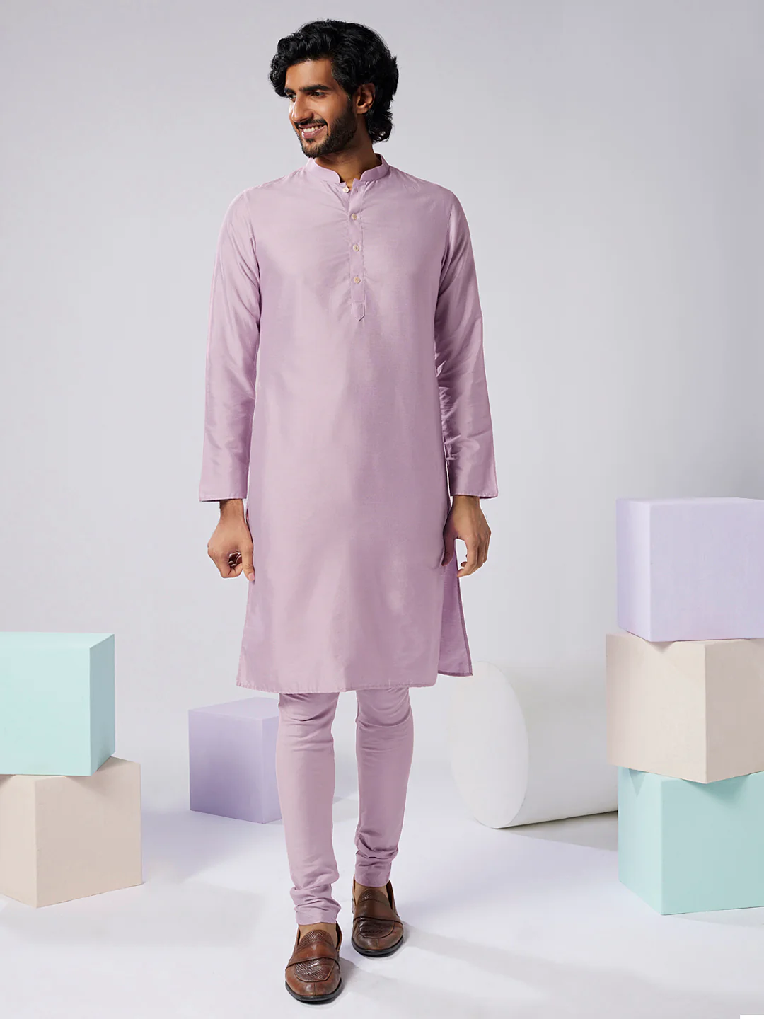 Lavender Silk Blend Textured Nehru Jacket Kurta Set - Image 5
