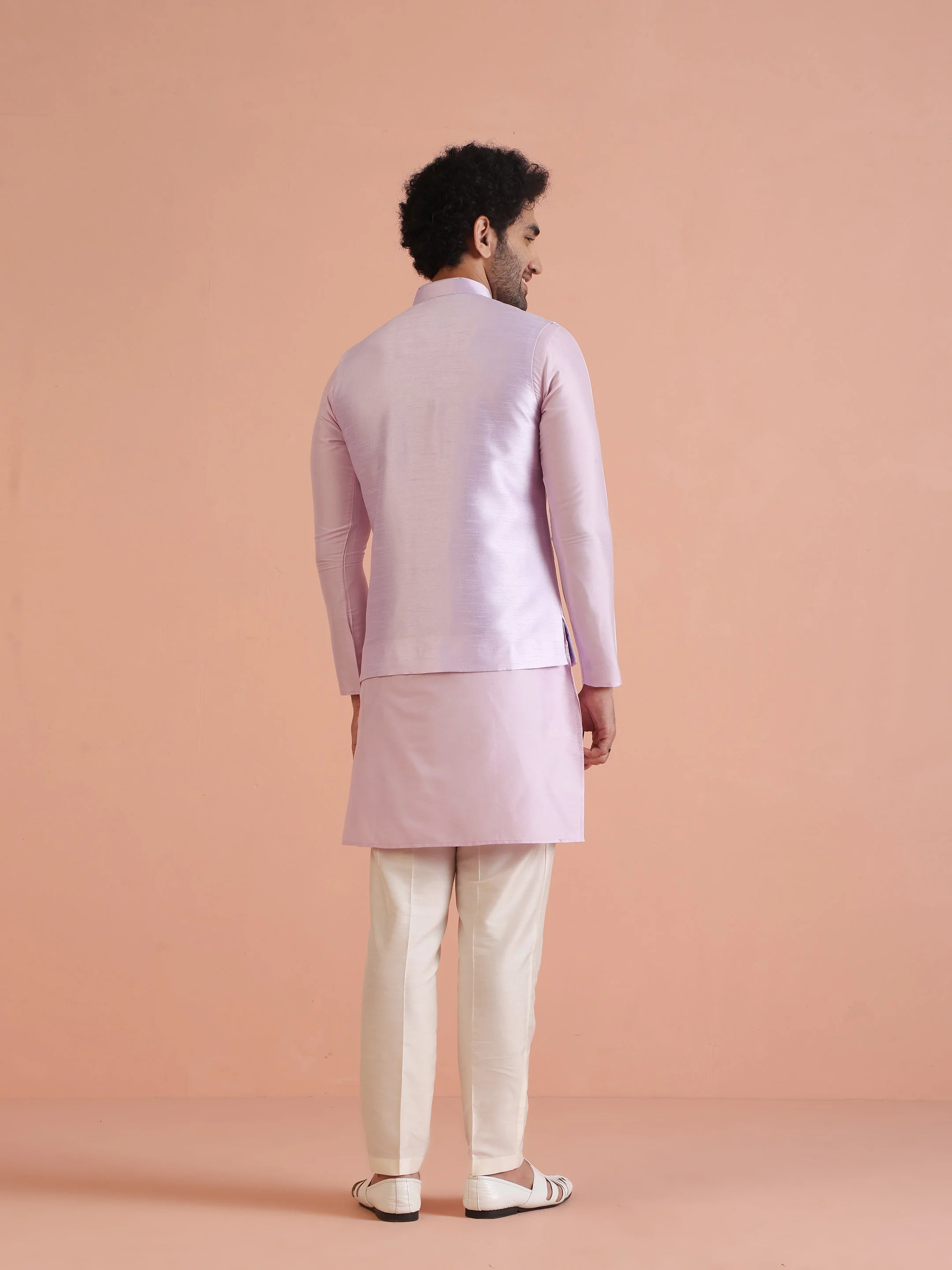 Lilac Thread Embroidered Nehru Jacket - Image 10