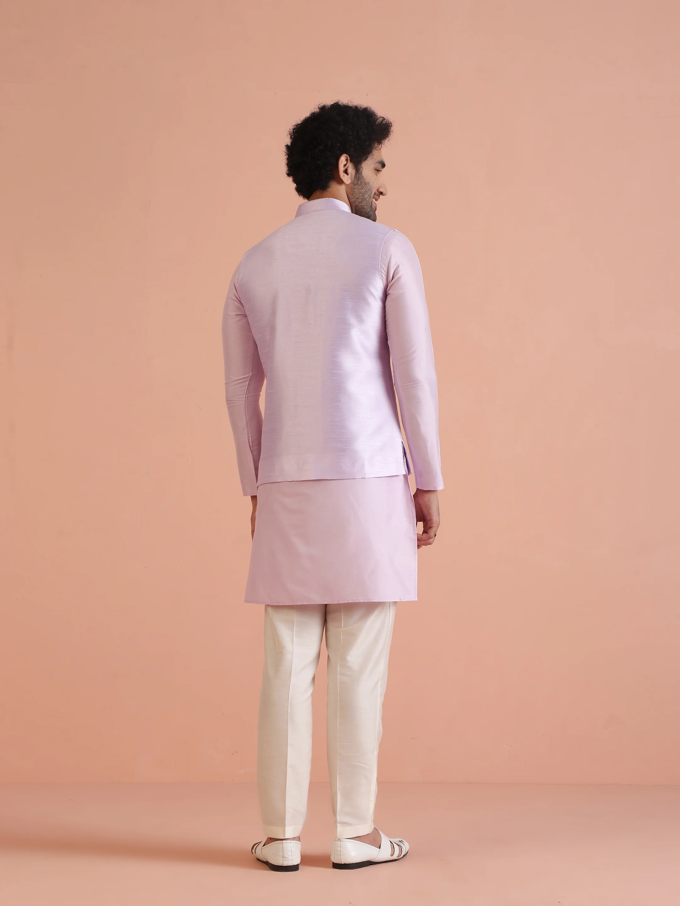Lilac Thread Embroidered Nehru Jacket - Image 5