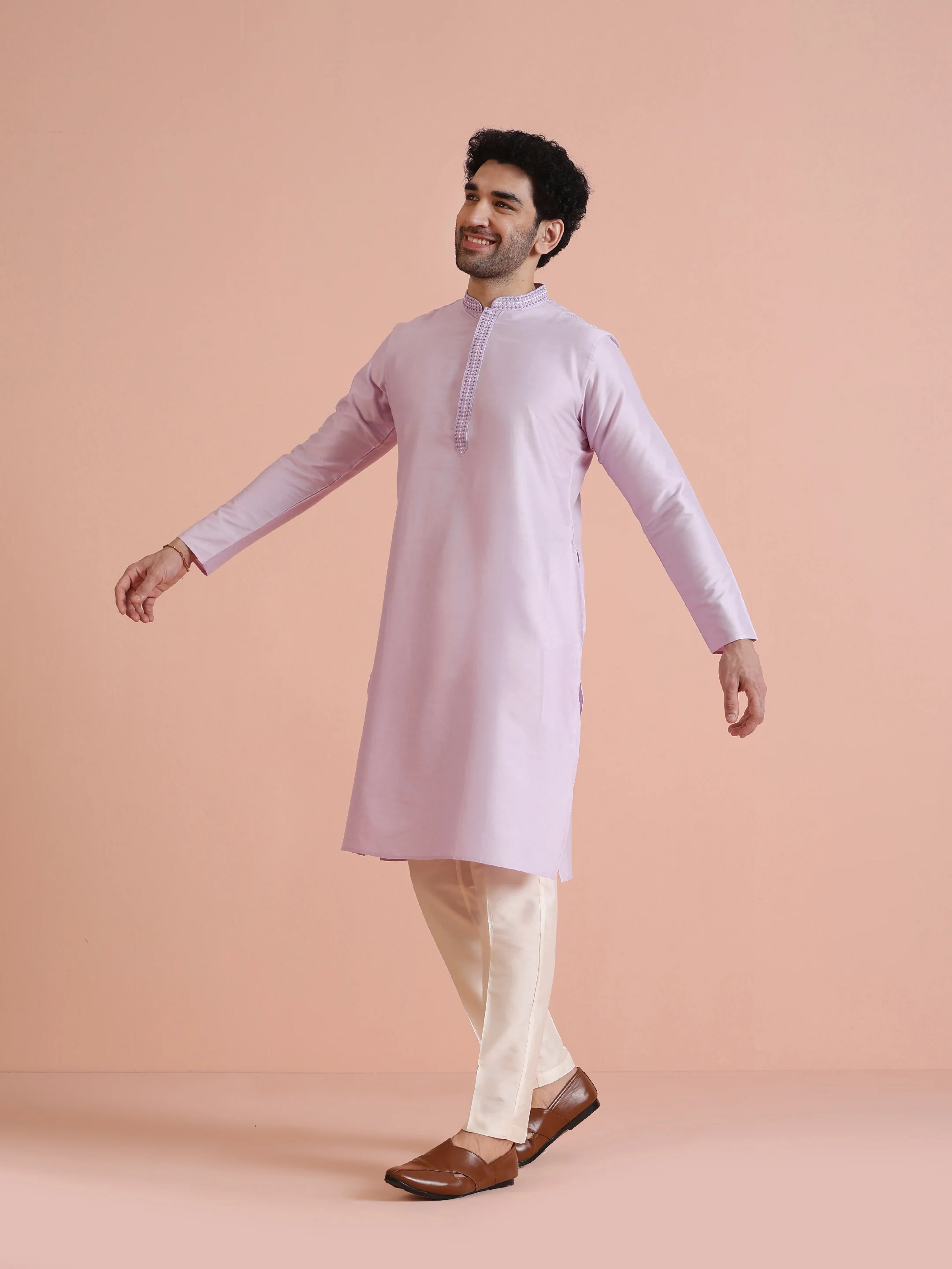 Men's Lavender Kurta Trouser Set - Image 3