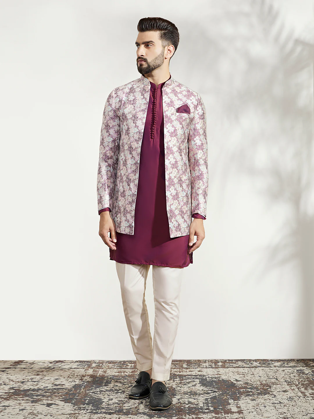 Men's Magenta Kurta Bandhgala Trouser Set