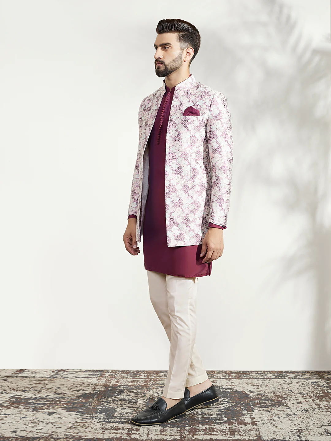 Men's Magenta Kurta Bandhgala Trouser Set - Image 3