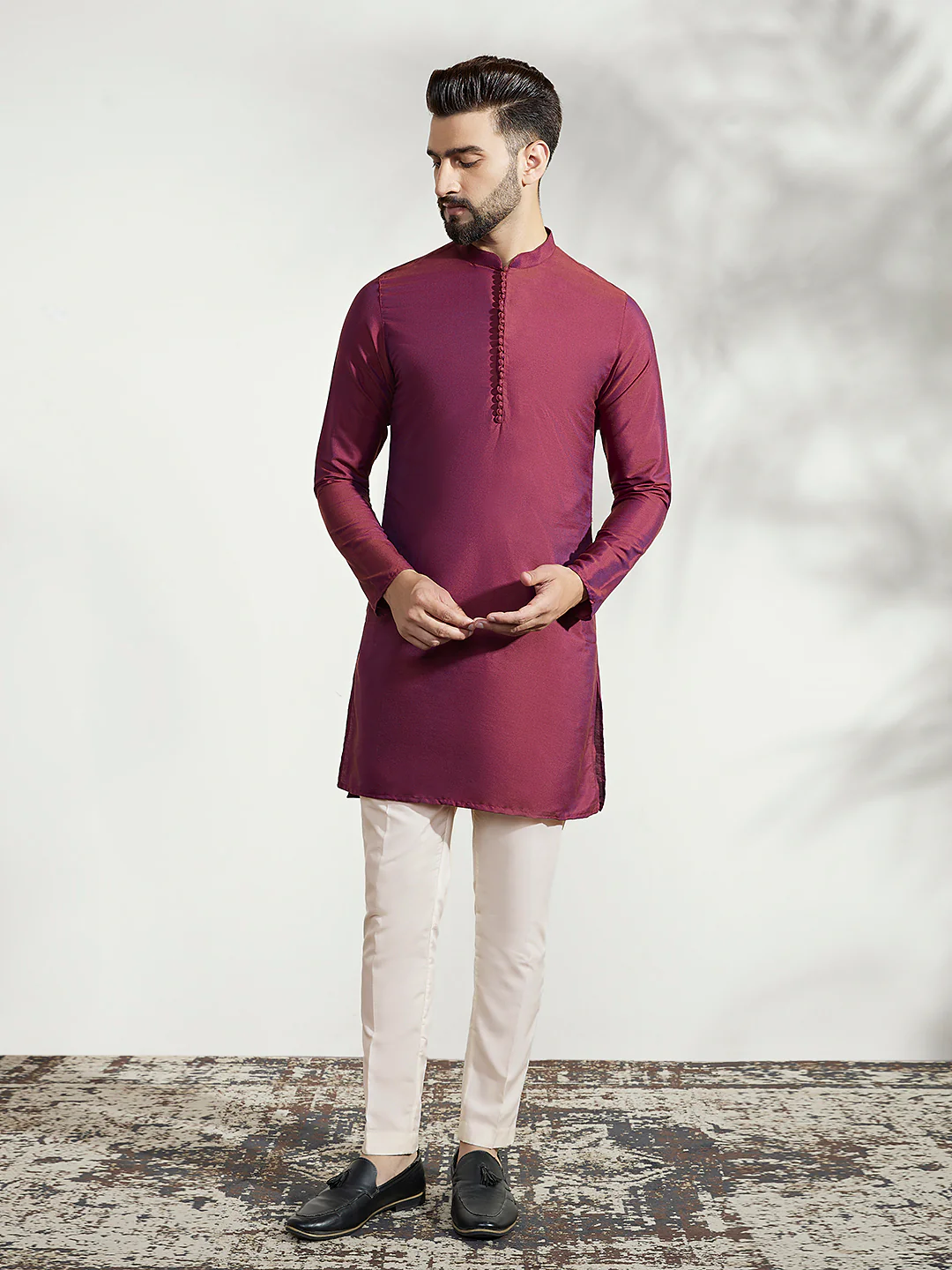Men's Magenta Kurta Bandhgala Trouser Set - Image 5
