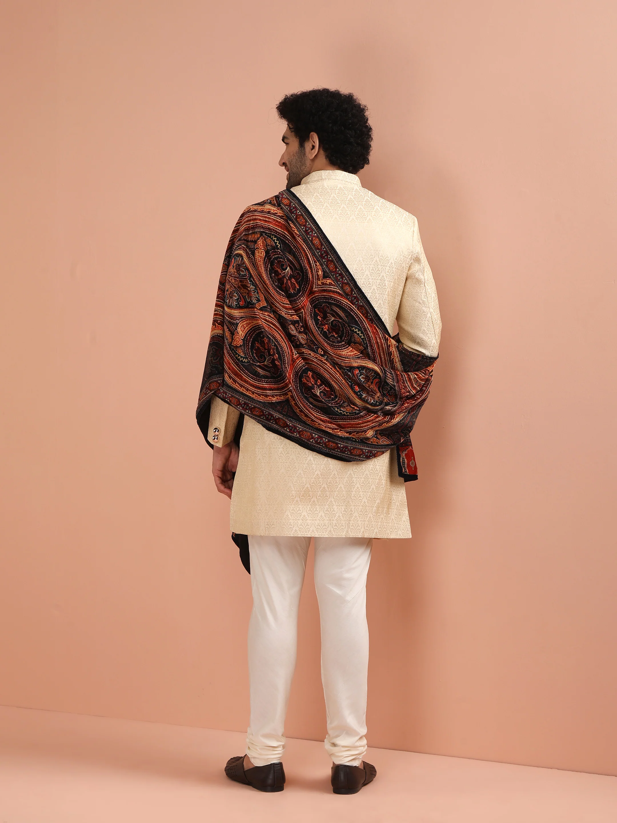 Black Velvet Paisley Embroidered Dupatta - Image 3