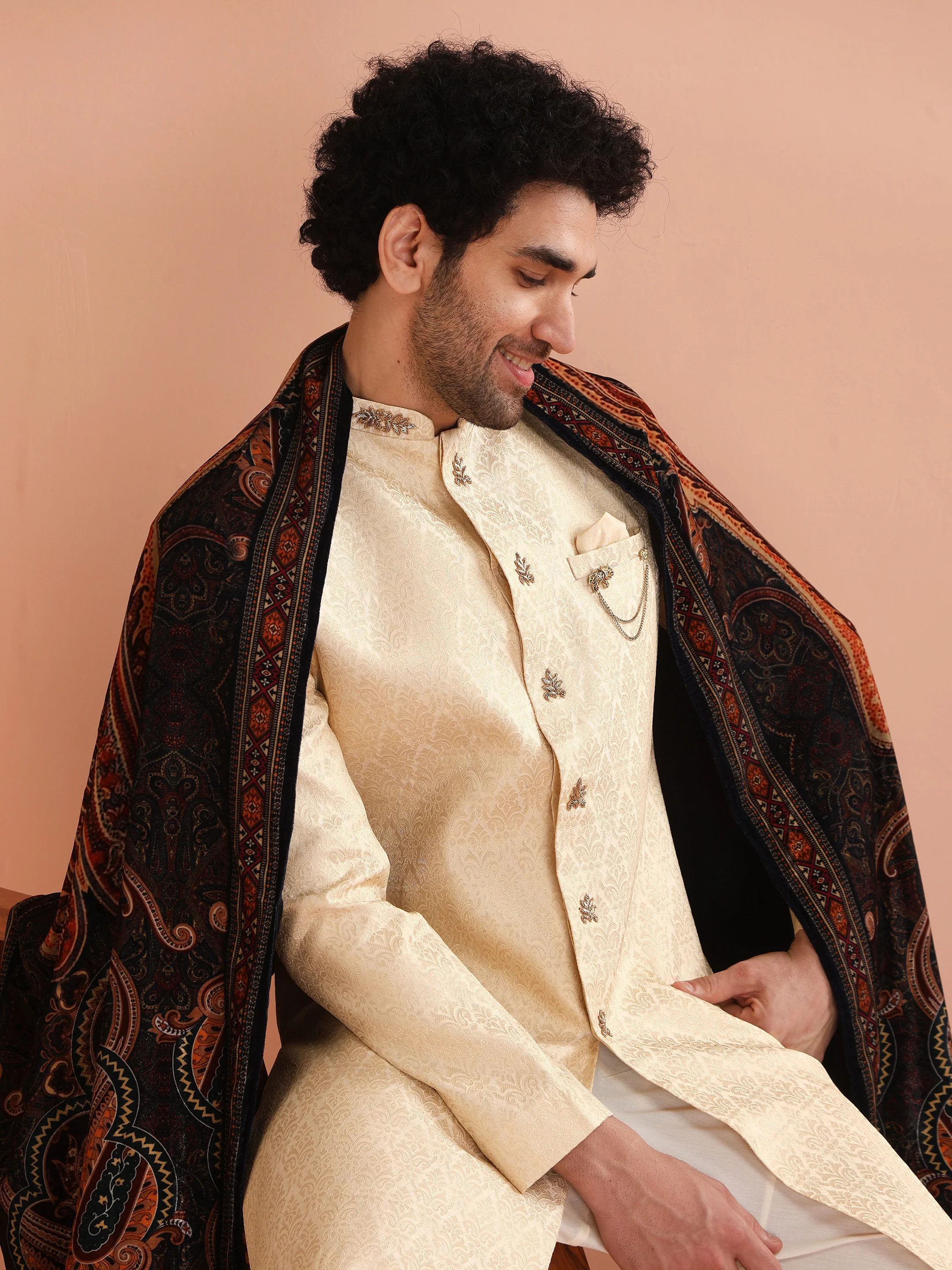Black Velvet Paisley Embroidered Dupatta - Image 5