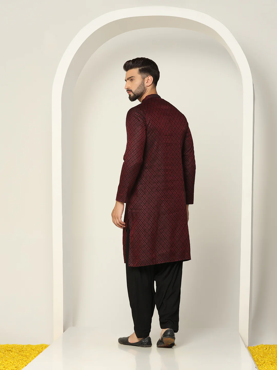 Maroon Art Silk Kurta Black Patiala Set - Image 3