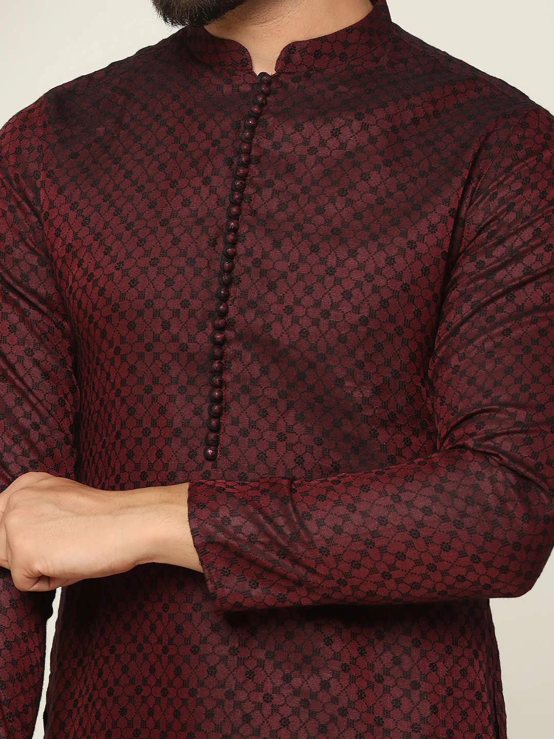 Maroon Art Silk Kurta Black Patiala Set - Image 4