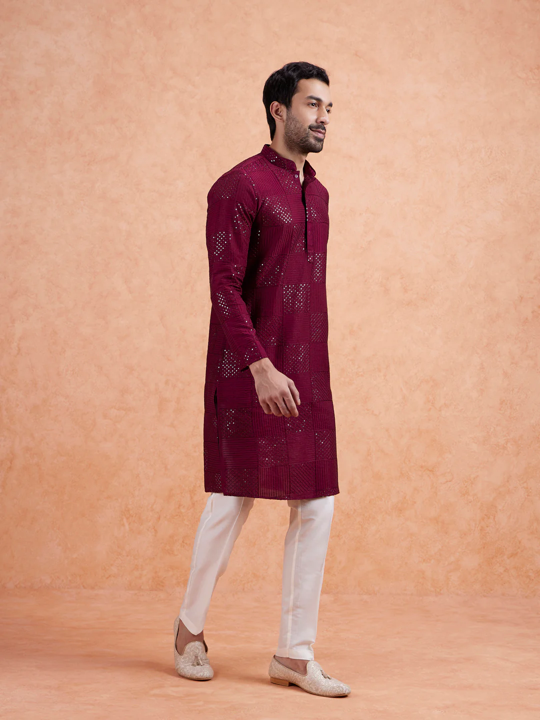 Men's Maroon Kurta Trouser Set - Image 3