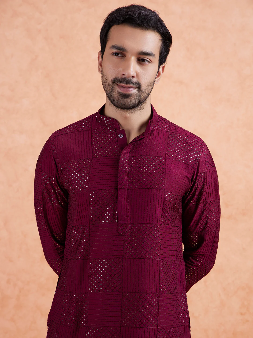Men's Maroon Kurta Trouser Set - Image 4