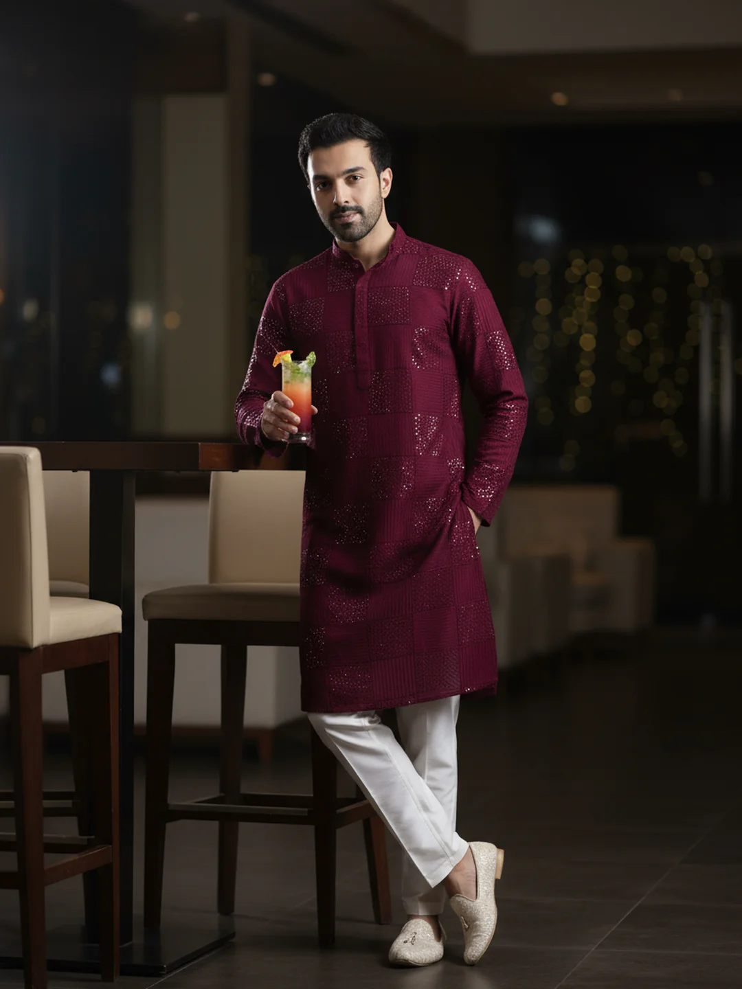 Men's Maroon Kurta Trouser Set - Image 8