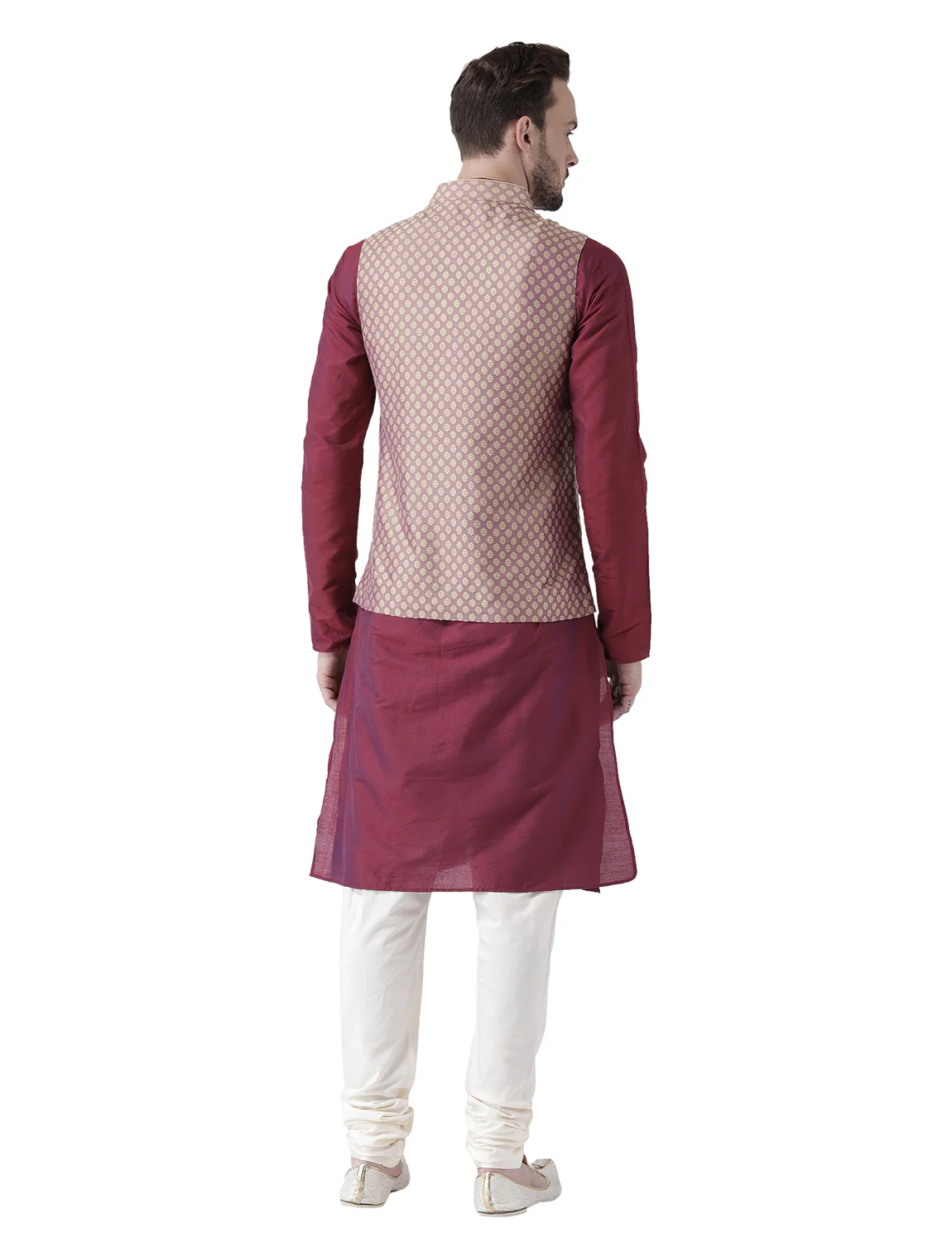 Men's Mauve Kurta Jacket Churidar Set - Image 3