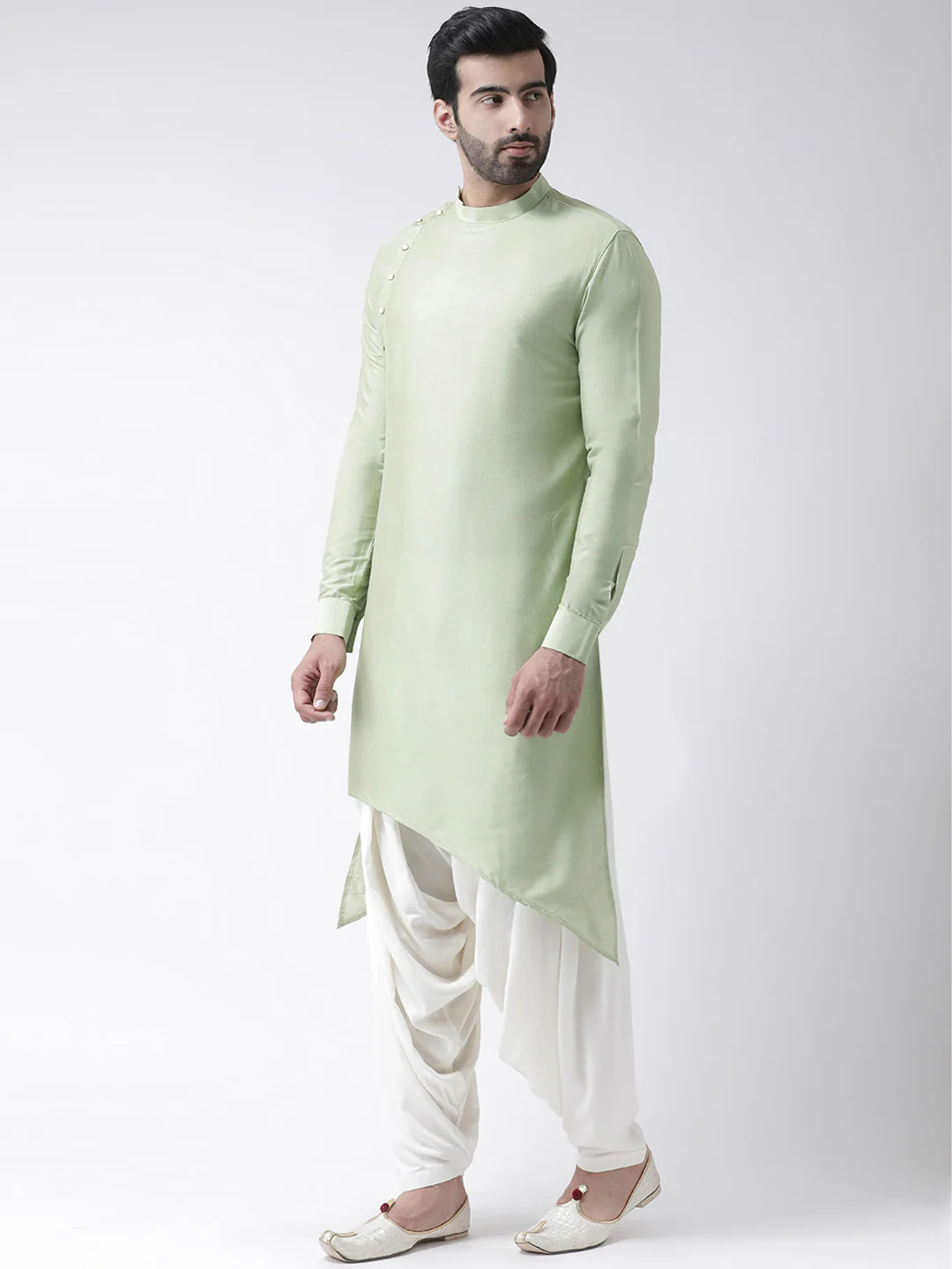 Pastel Green Asymmetric Kurta Patiala Set - Image 2
