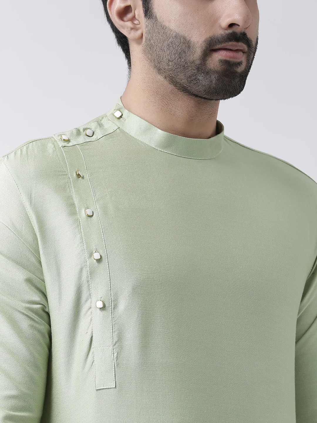 Pastel Green Asymmetric Kurta Patiala Set - Image 4
