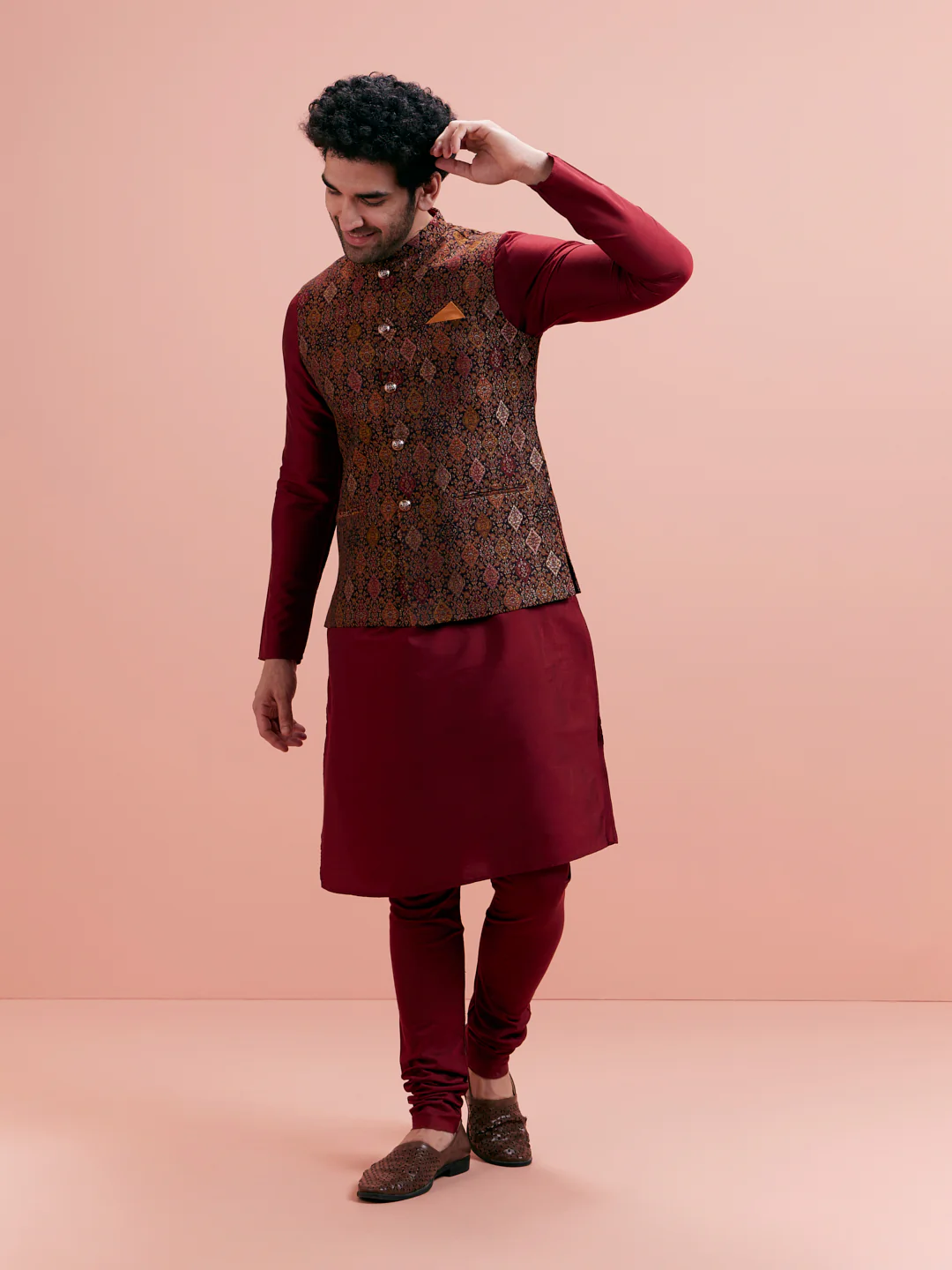 Maroon Jacket Kurta Churidar Set