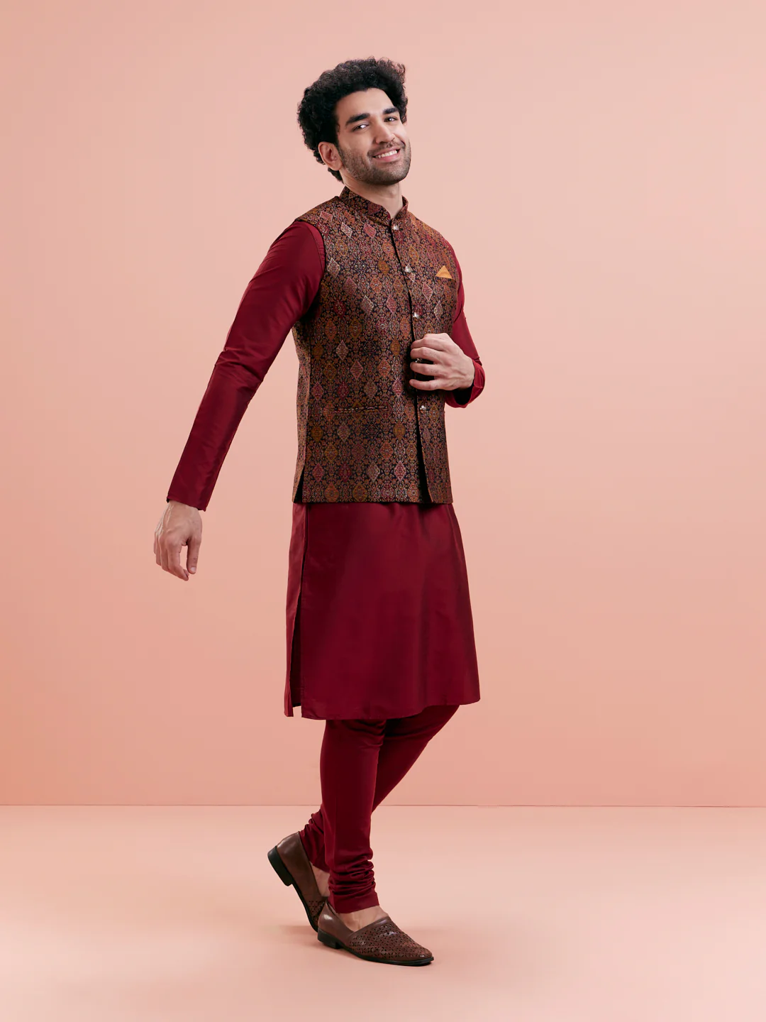 Maroon Jacket Kurta Churidar Set - Image 4