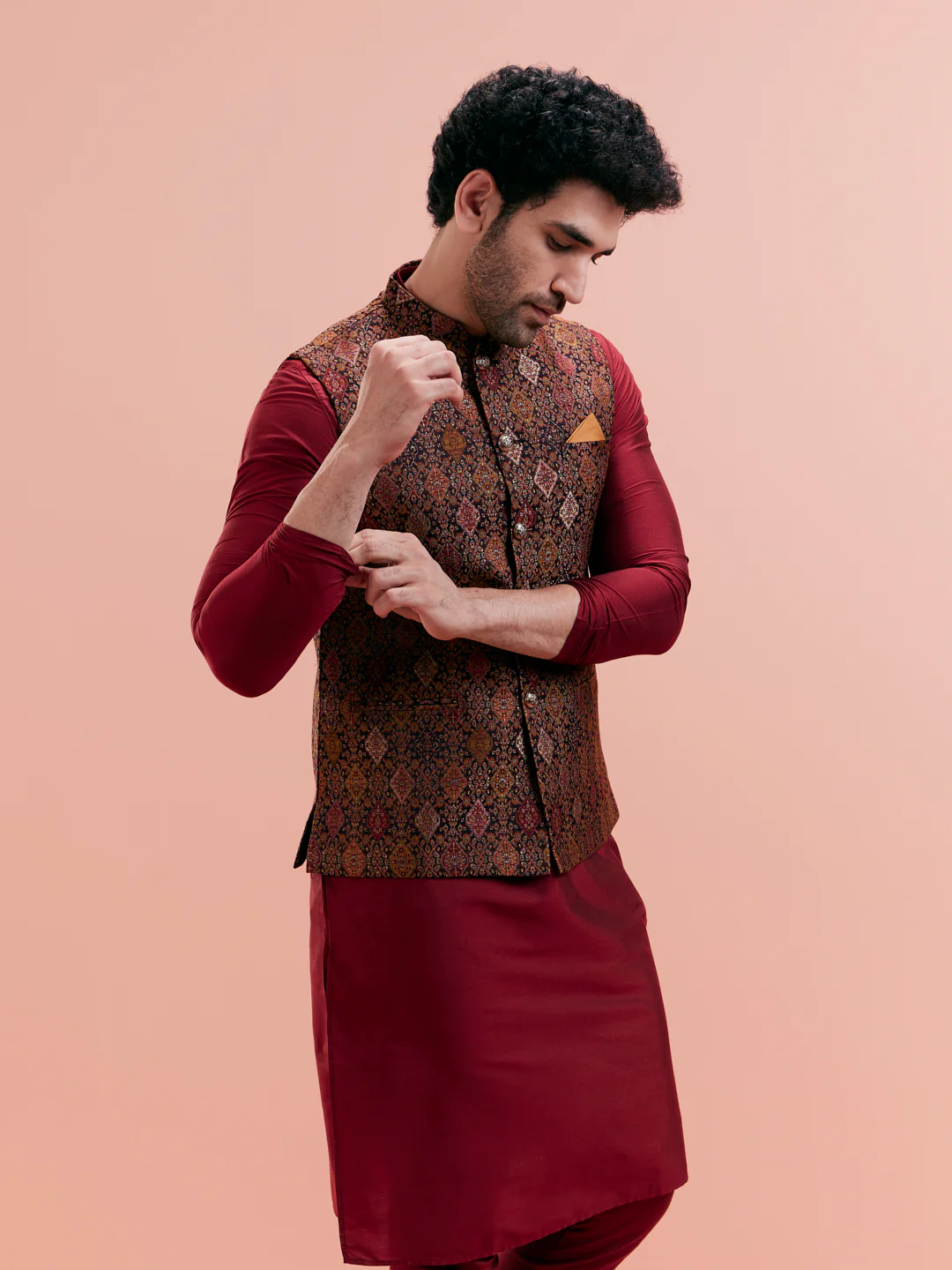 Maroon Jacket Kurta Churidar Set - Image 9