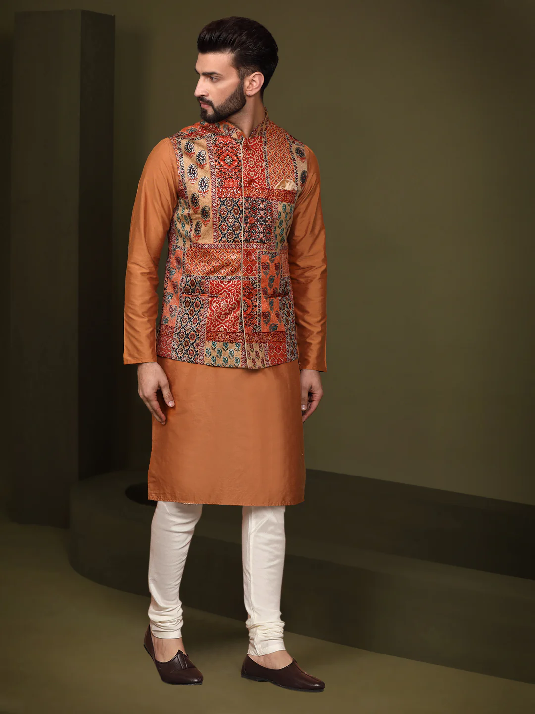 Multi Color Jacket Kurta Churidar Set
