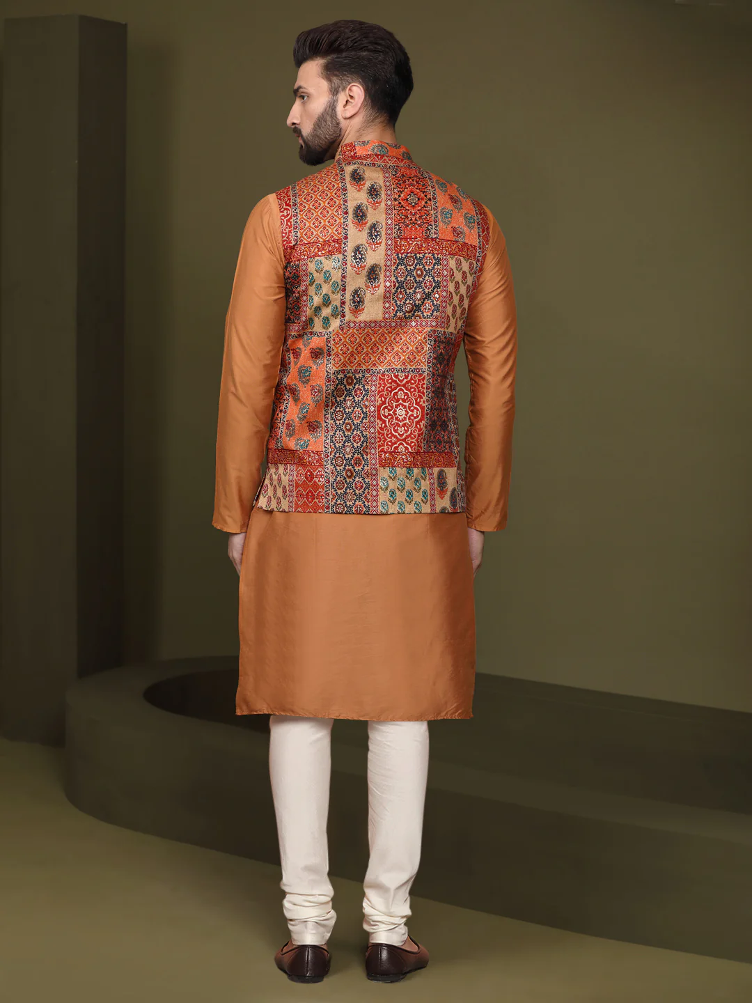 Multi Color Jacket Kurta Churidar Set - Image 3