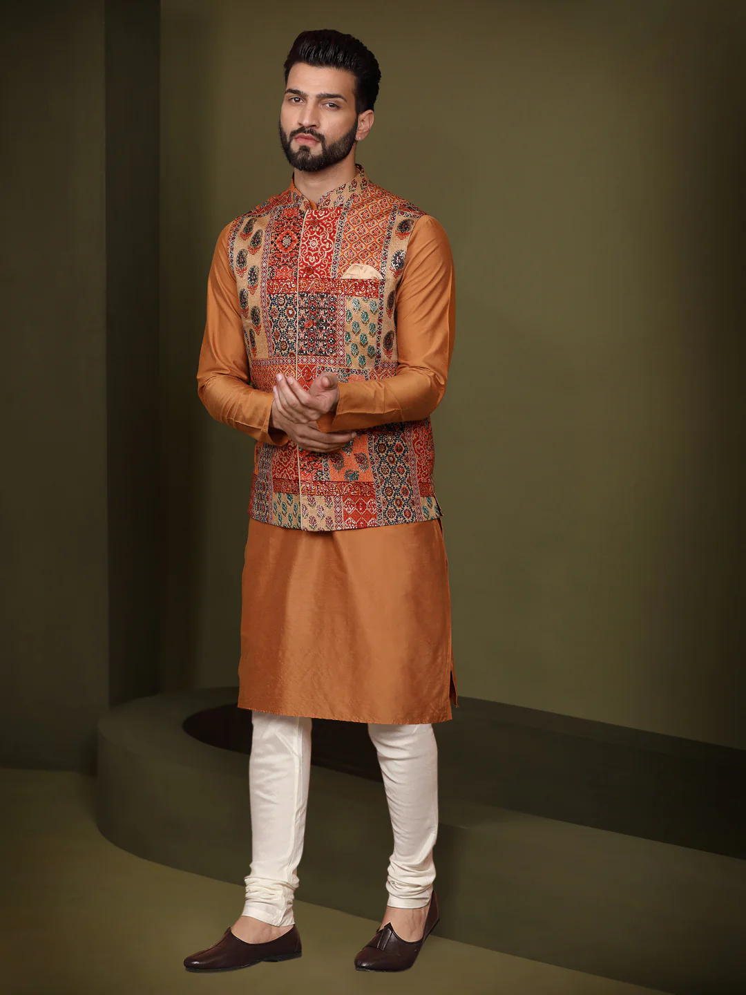 Multi Color Jacket Kurta Churidar Set - Image 7