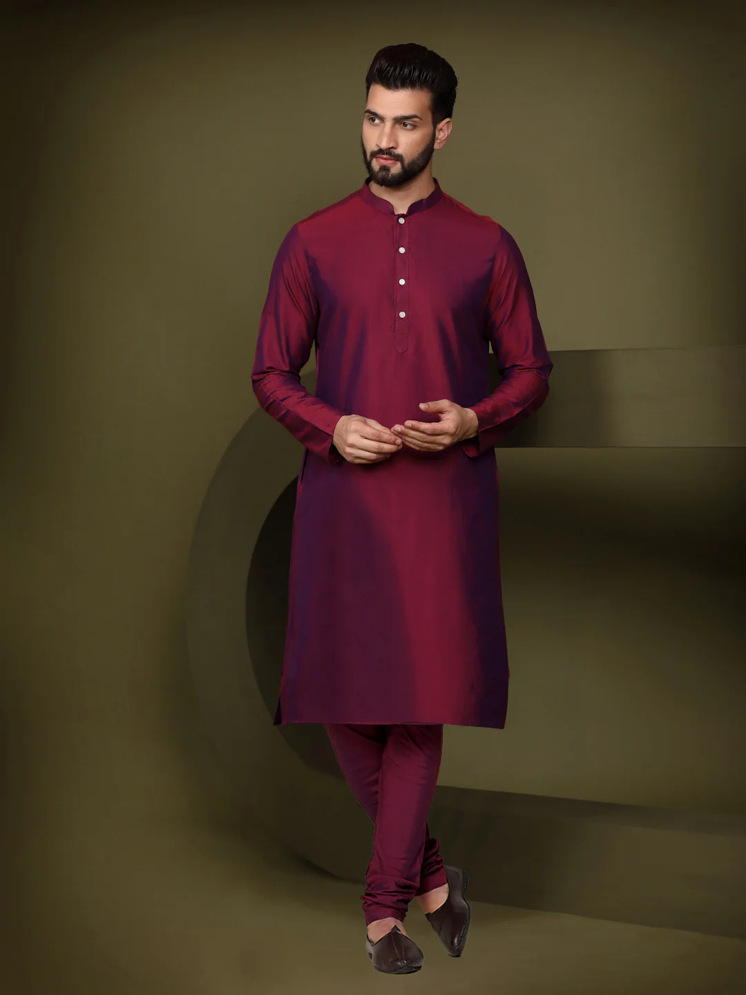 Multicolour Silk Blend Embroidered Nehru Jacket Kurta Churidar - Image 5