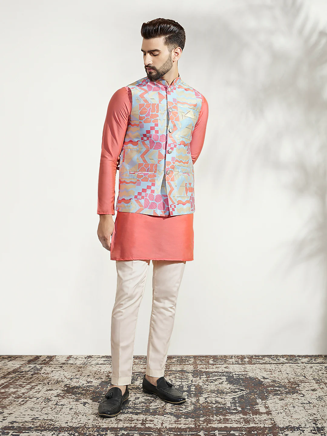 Men's Multi Color Kurta Jacket Trouser Set - Image 2