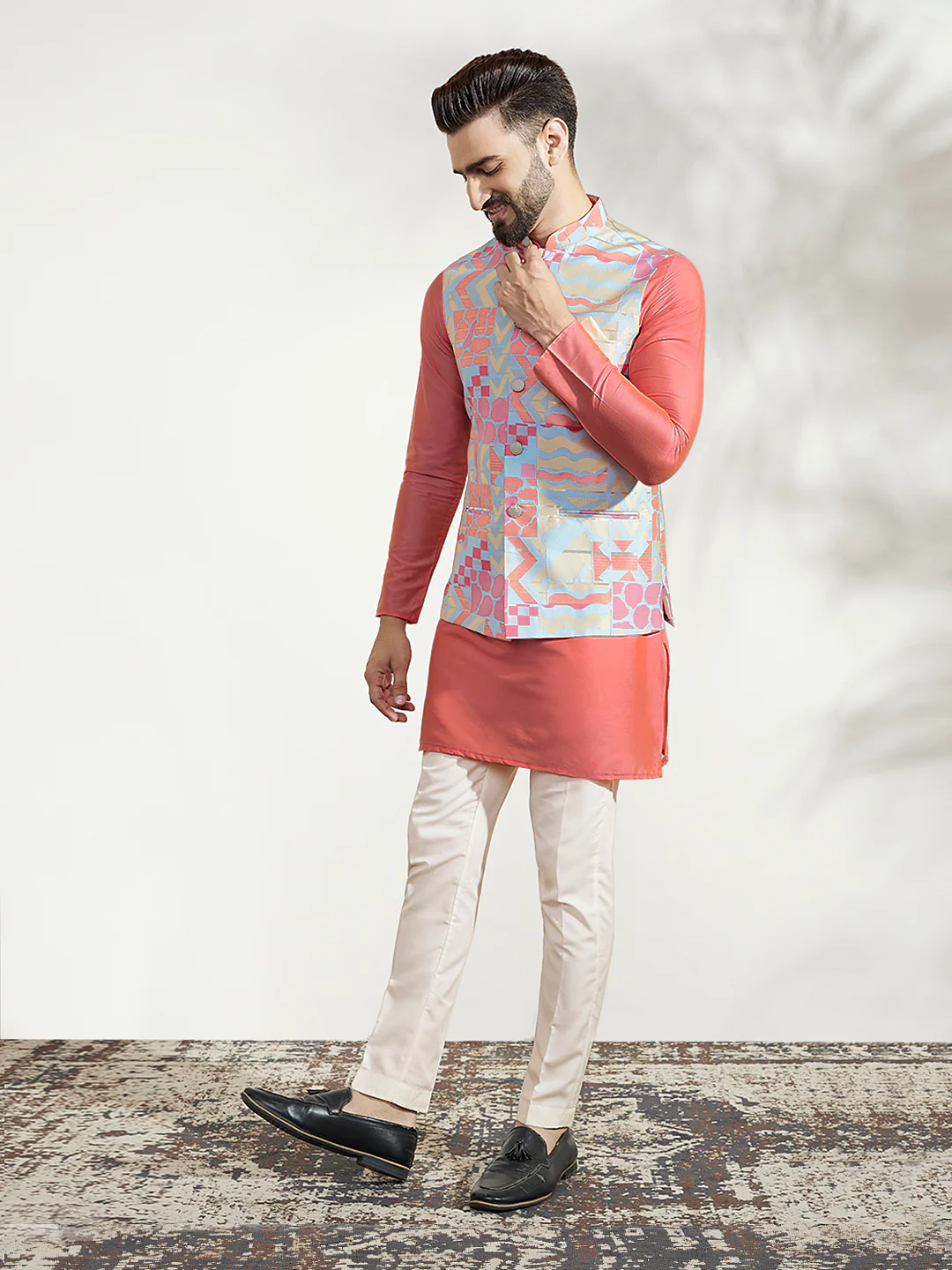 Men's Multi Color Kurta Jacket Trouser Set - Image 3