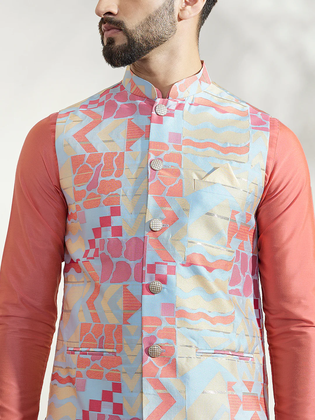 Men's Multi Color Kurta Jacket Trouser Set - Image 6