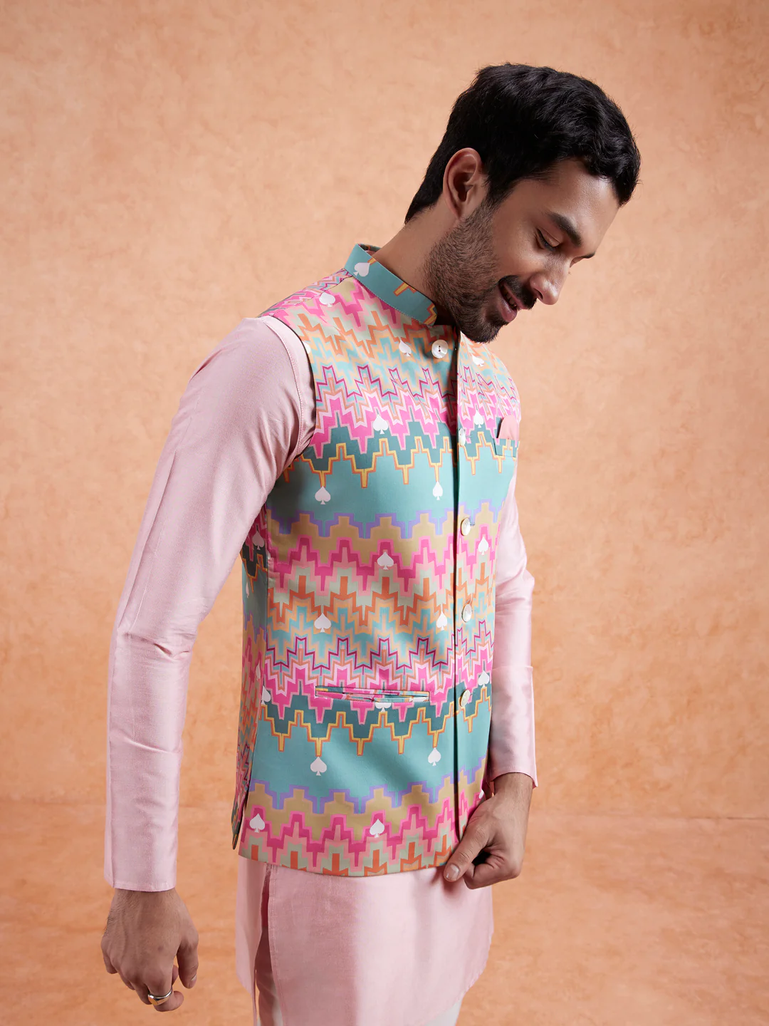 Men Multi Coloured Printed Kurta Jacket Trouser Set - Image 10