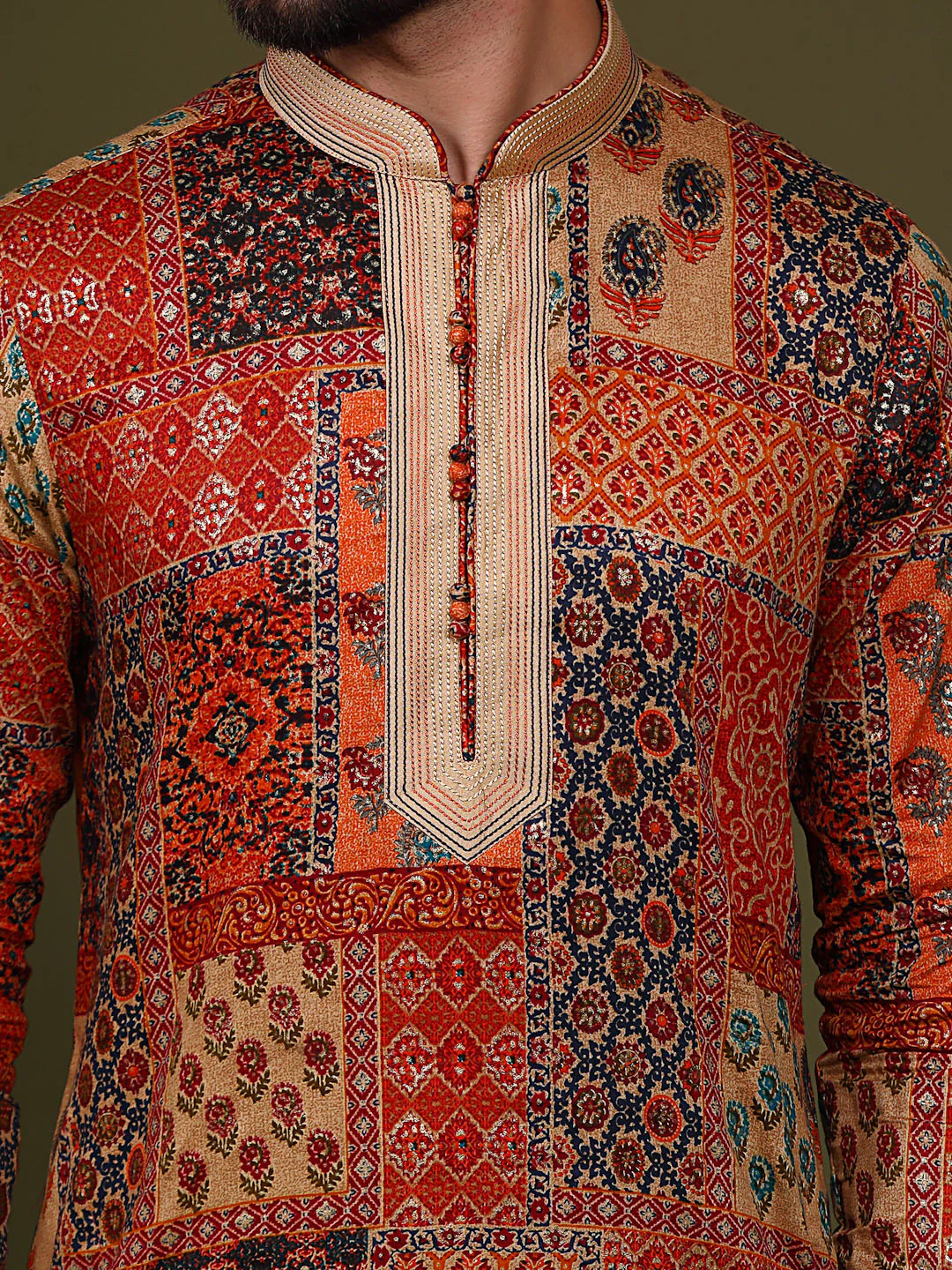 Multi Color Silk Blend Printed Kurta Dhoti - Image 5