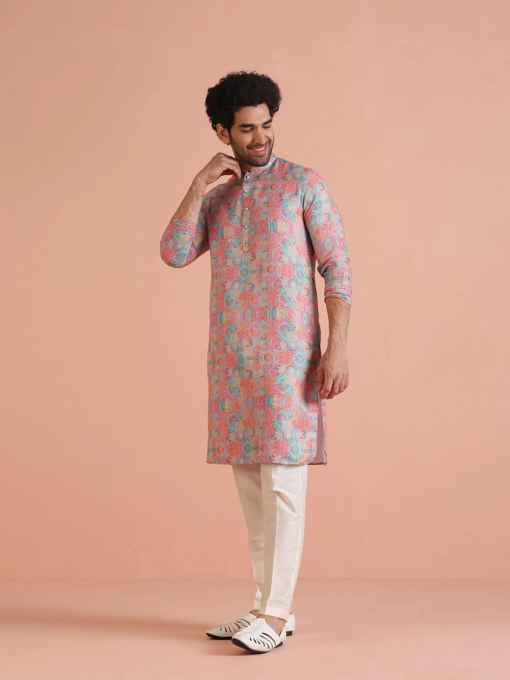 Multi Color Art Silk Printed Long Kurta - Image 4
