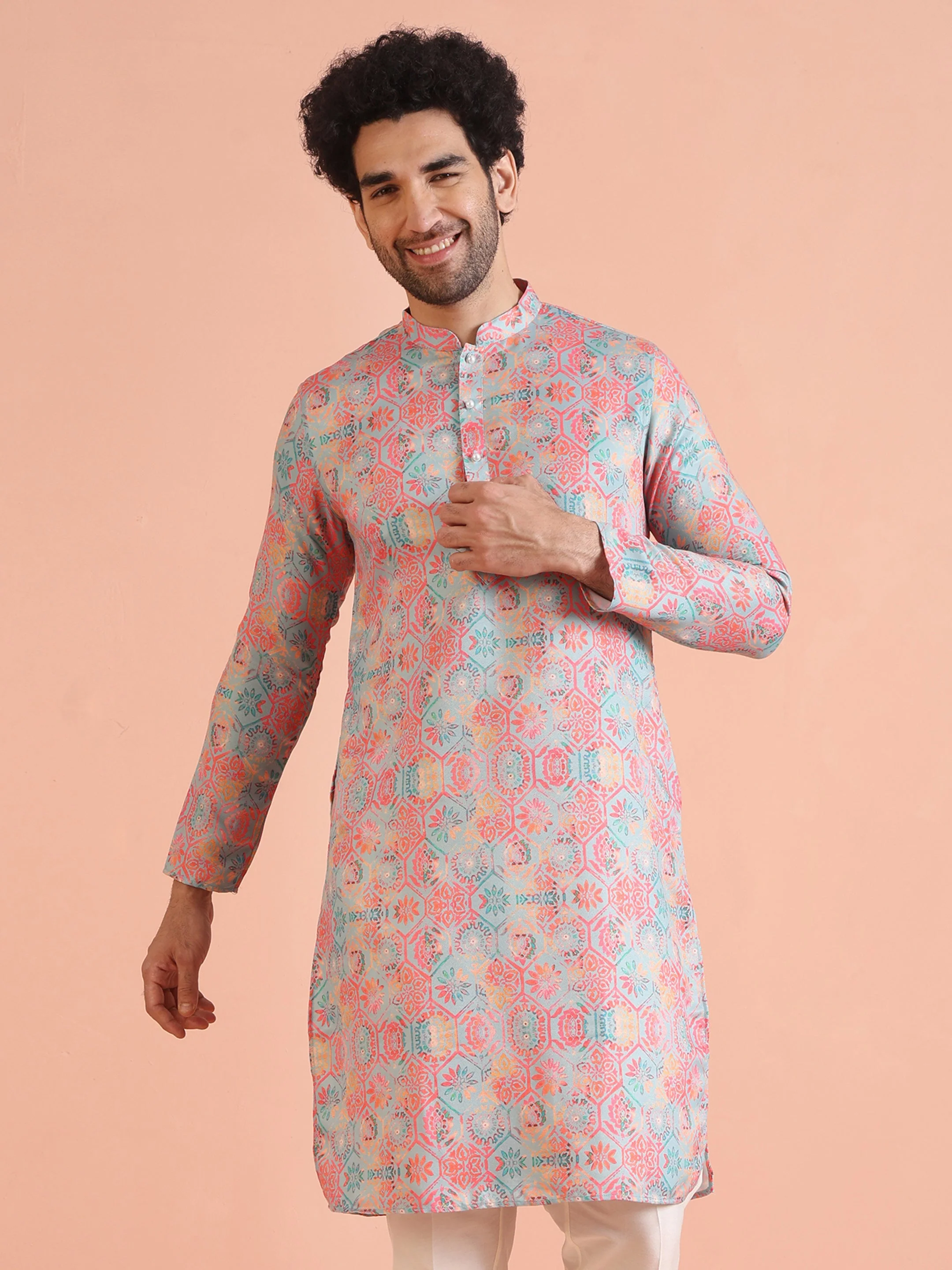 Multi Color Art Silk Printed Long Kurta - Image 9