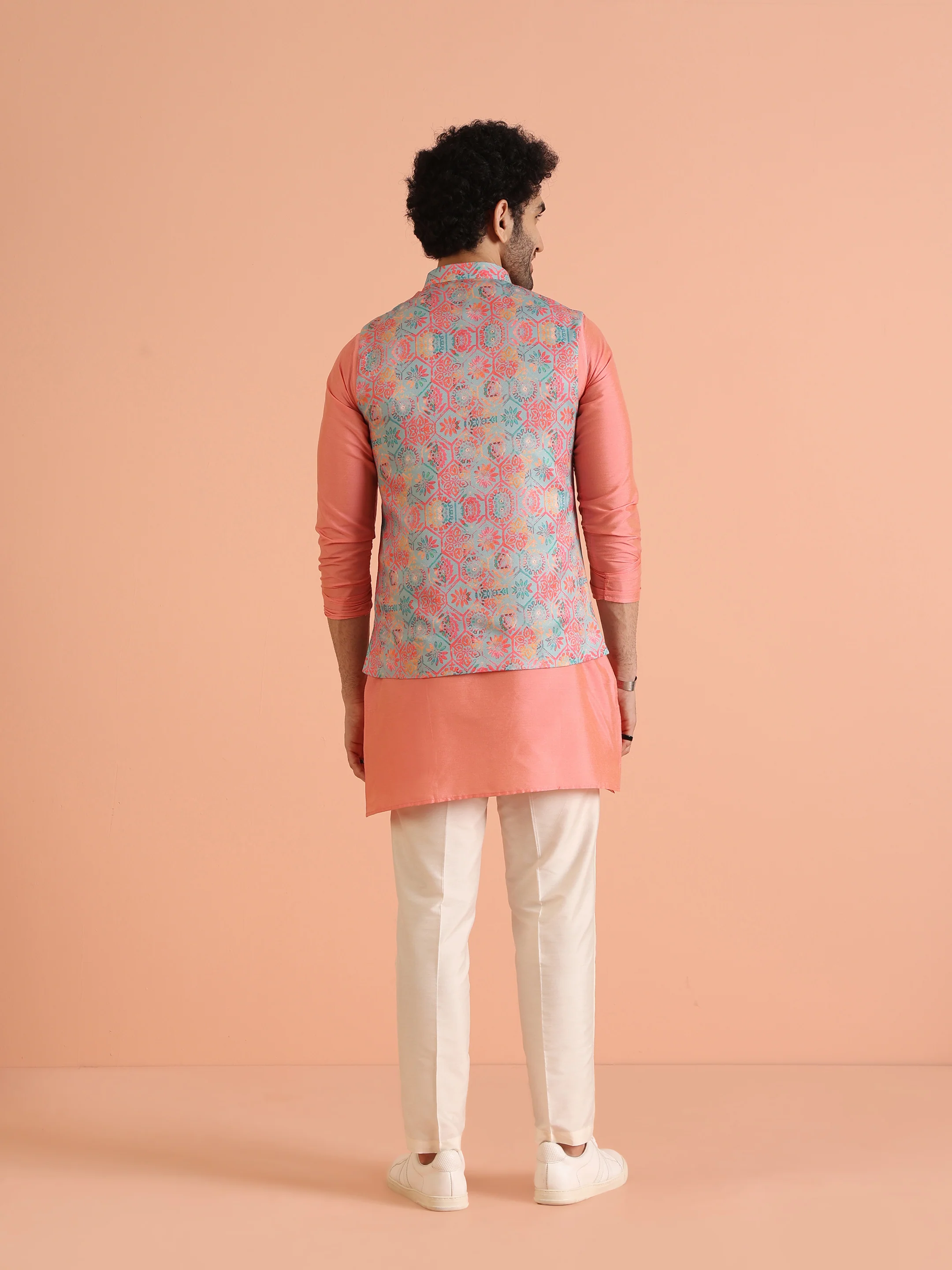 Multicolor Printed Silk Blend Nehru Jacket - Image 6