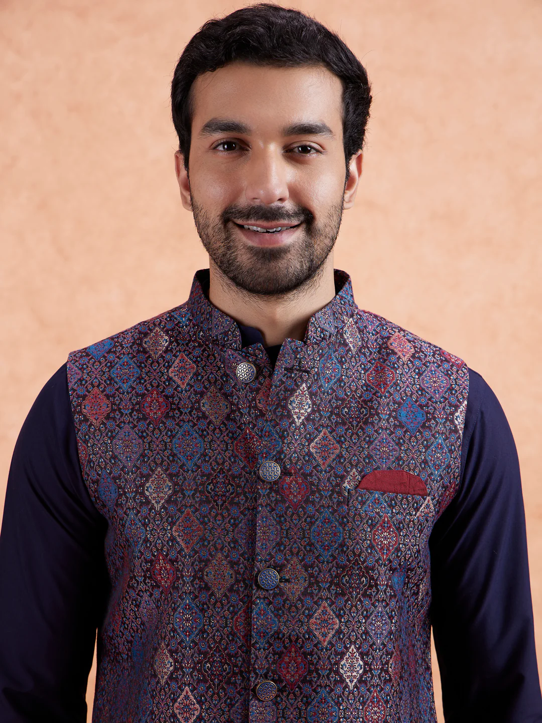 Multi-Coloured Jacquard Nehru Jacket - Image 2