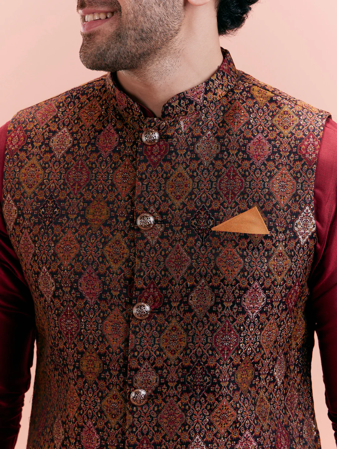 Multi Cotton Silk Printed Nehru Jacket - Image 3